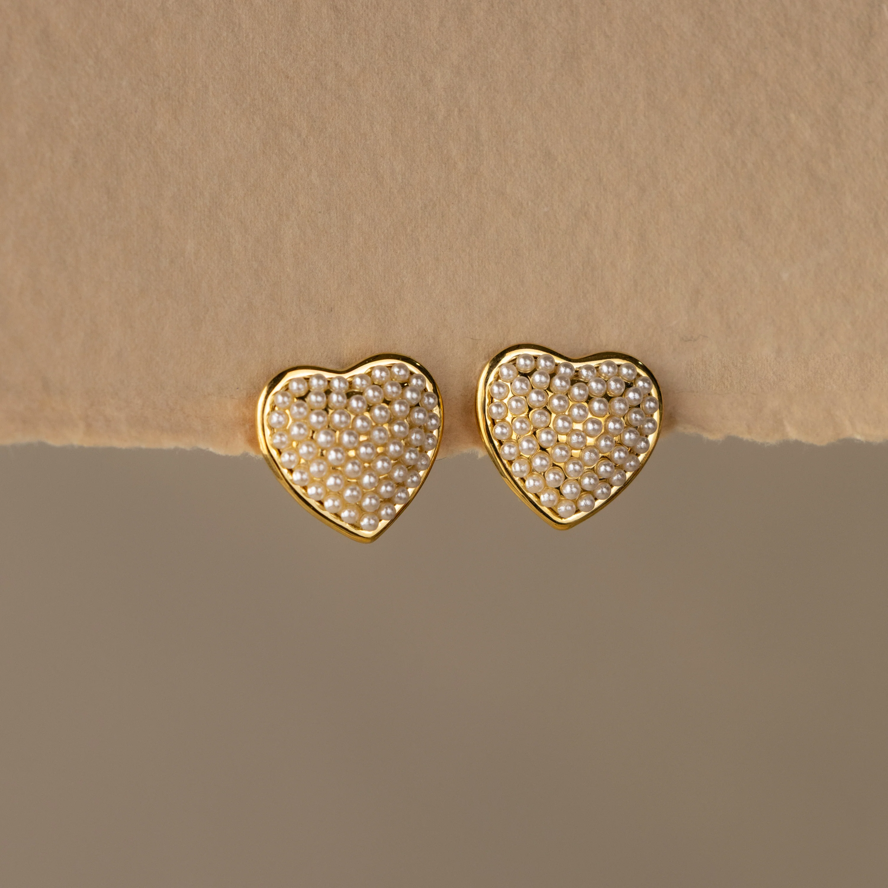 Beaded Pearl Heart Studs