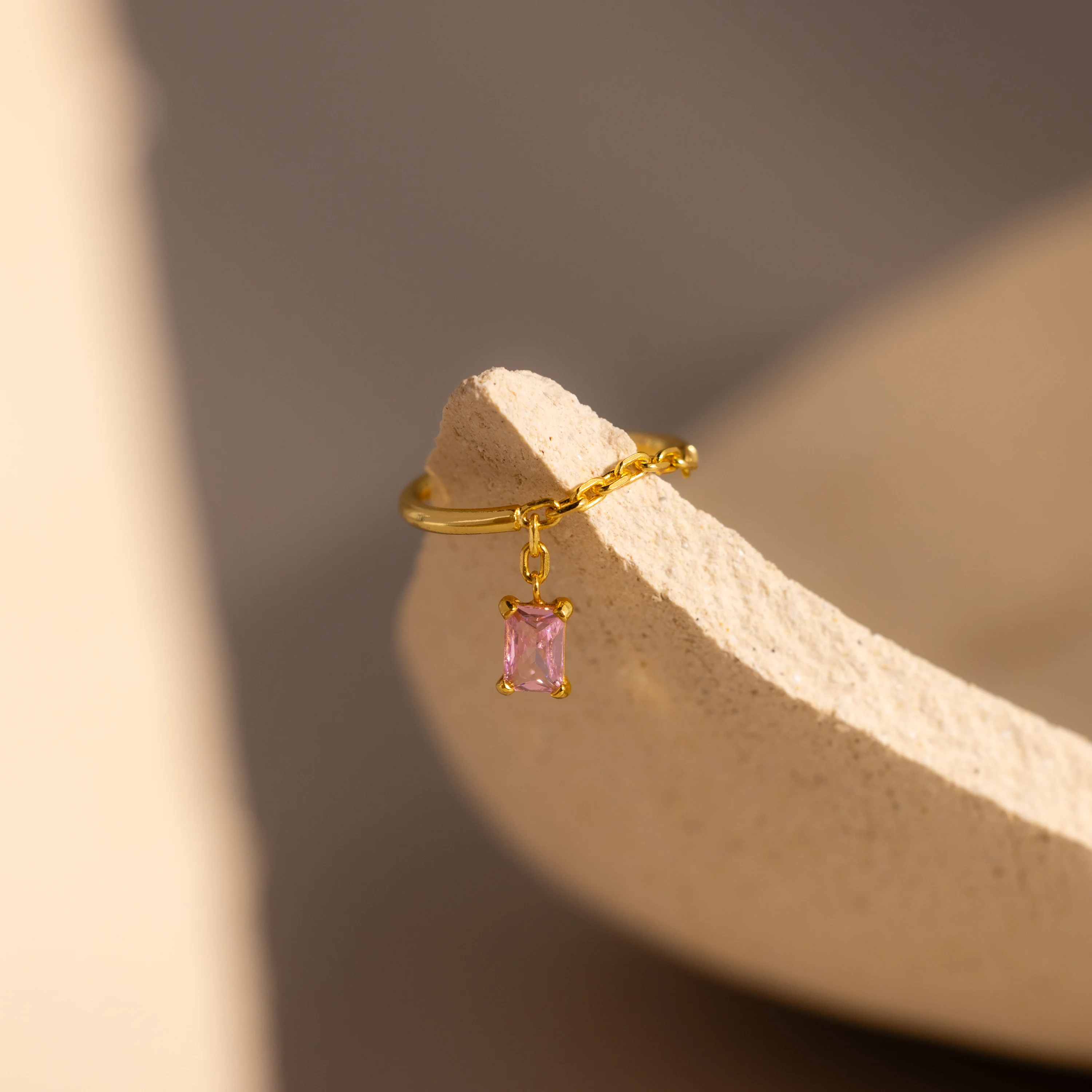 Pink Tourmaline Drop Chain Ring