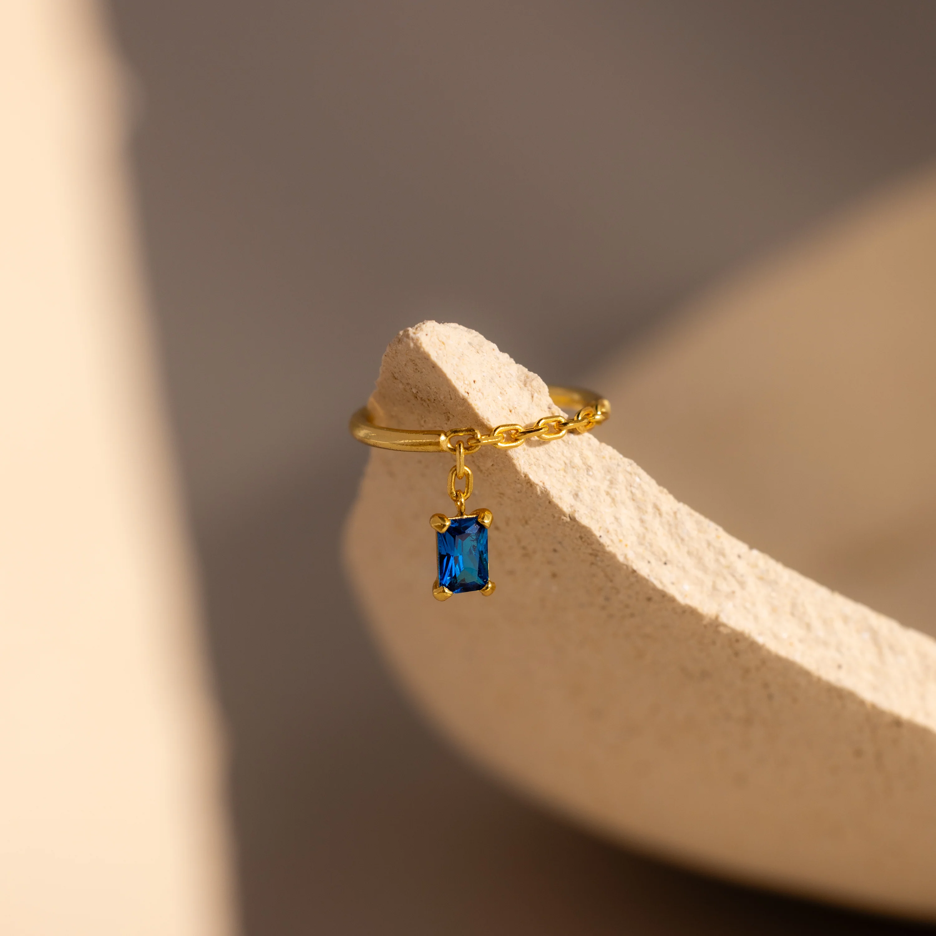 Blue Zircon Drop Chain Ring