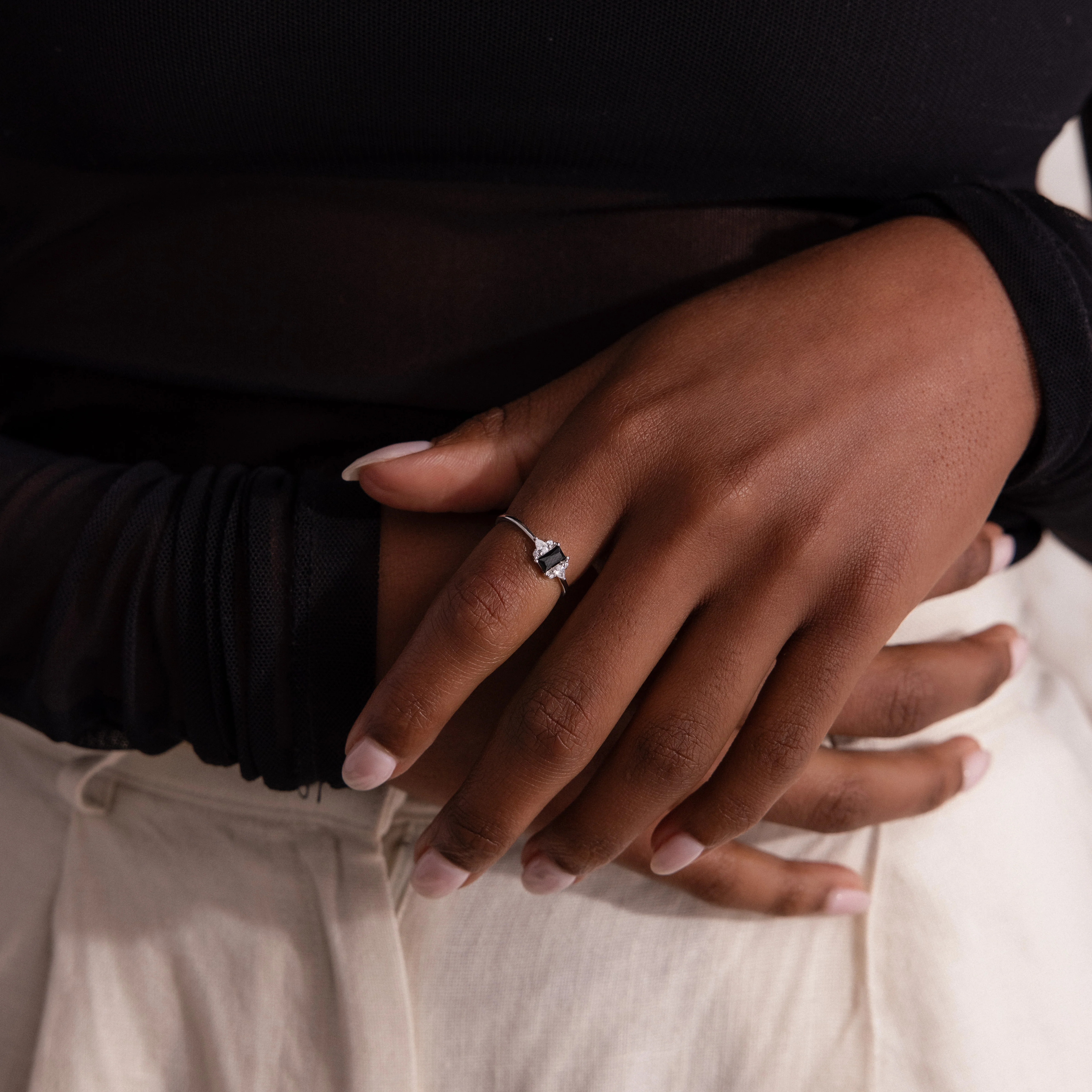 Black Baguette Diamond Ring in Silver - Image 4