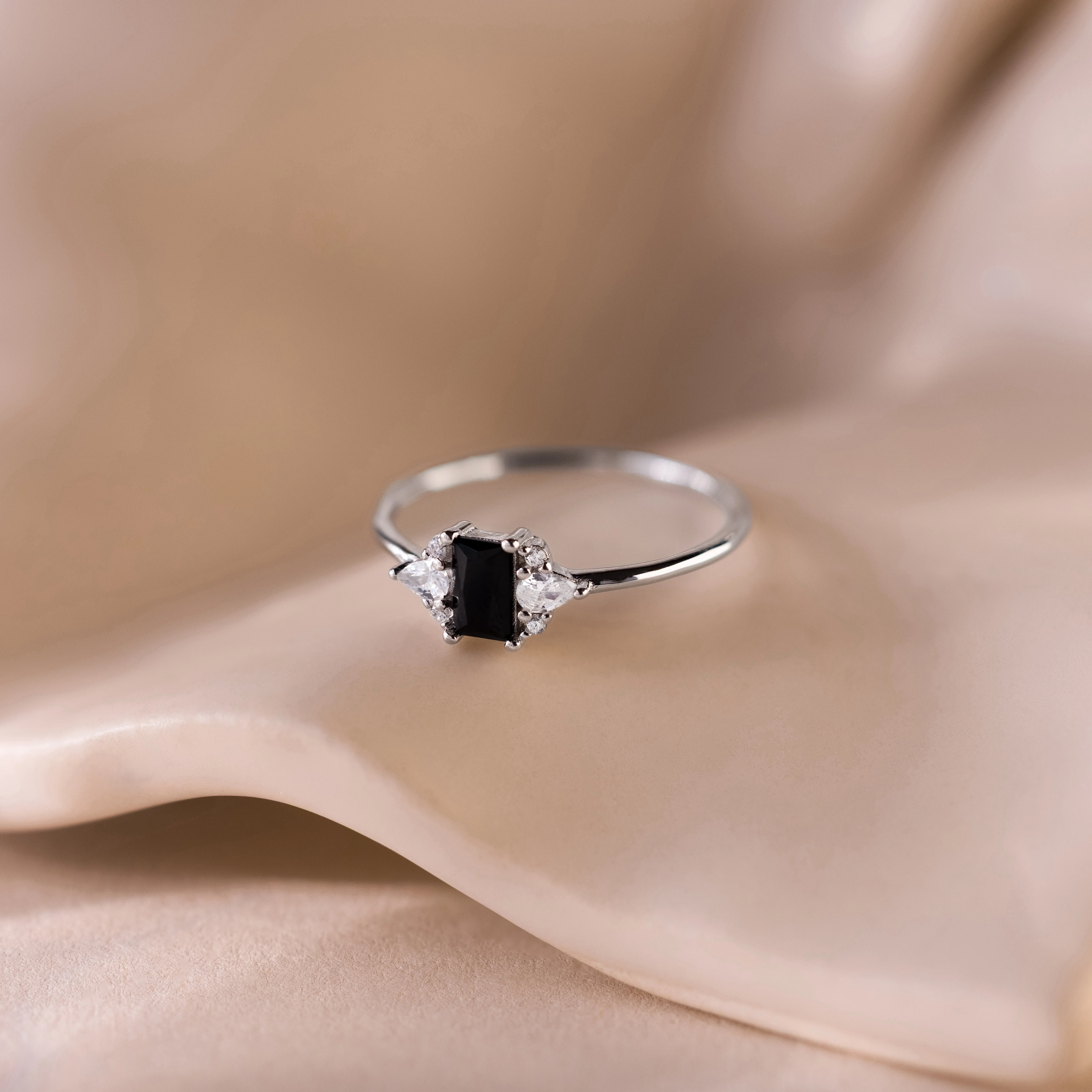 Black Baguette Diamond Ring in Silver - Image 3