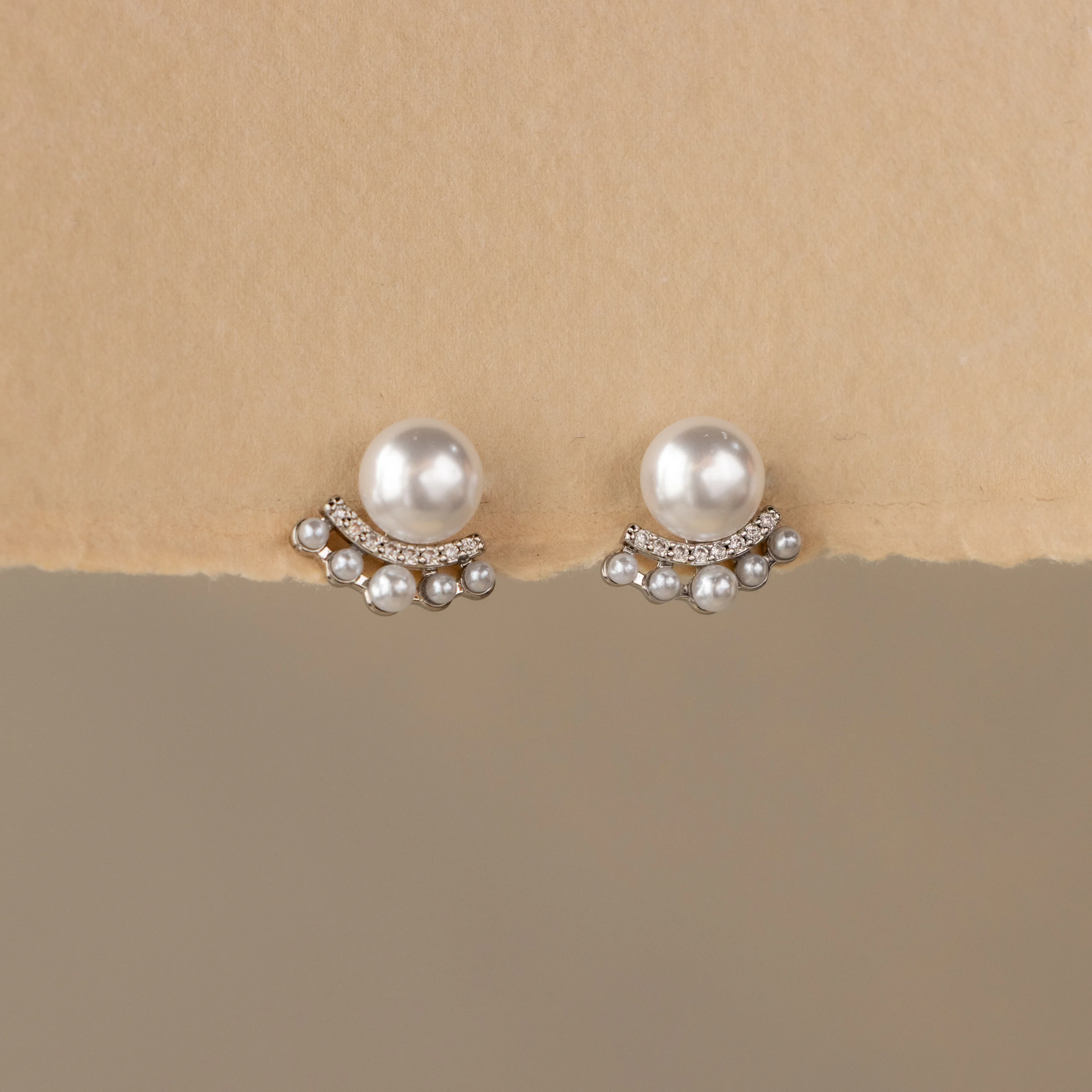 Bold Pearl Crown Studs in Silver