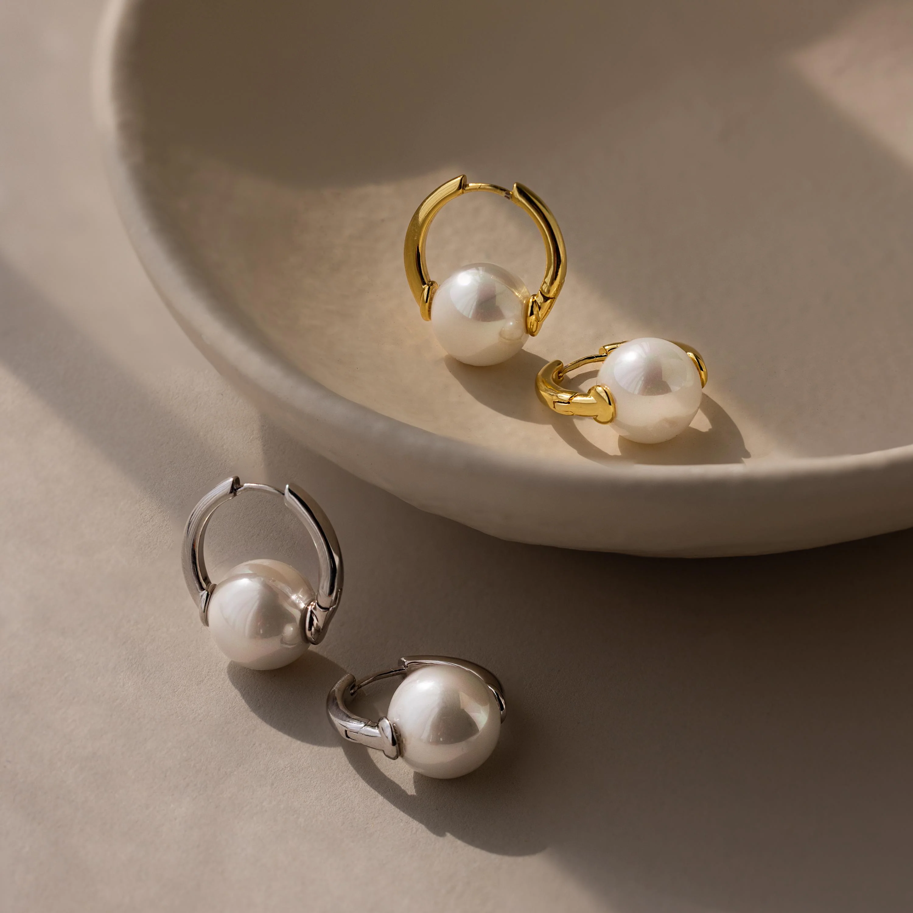 Bold Round Pearl Hoops - Image 3