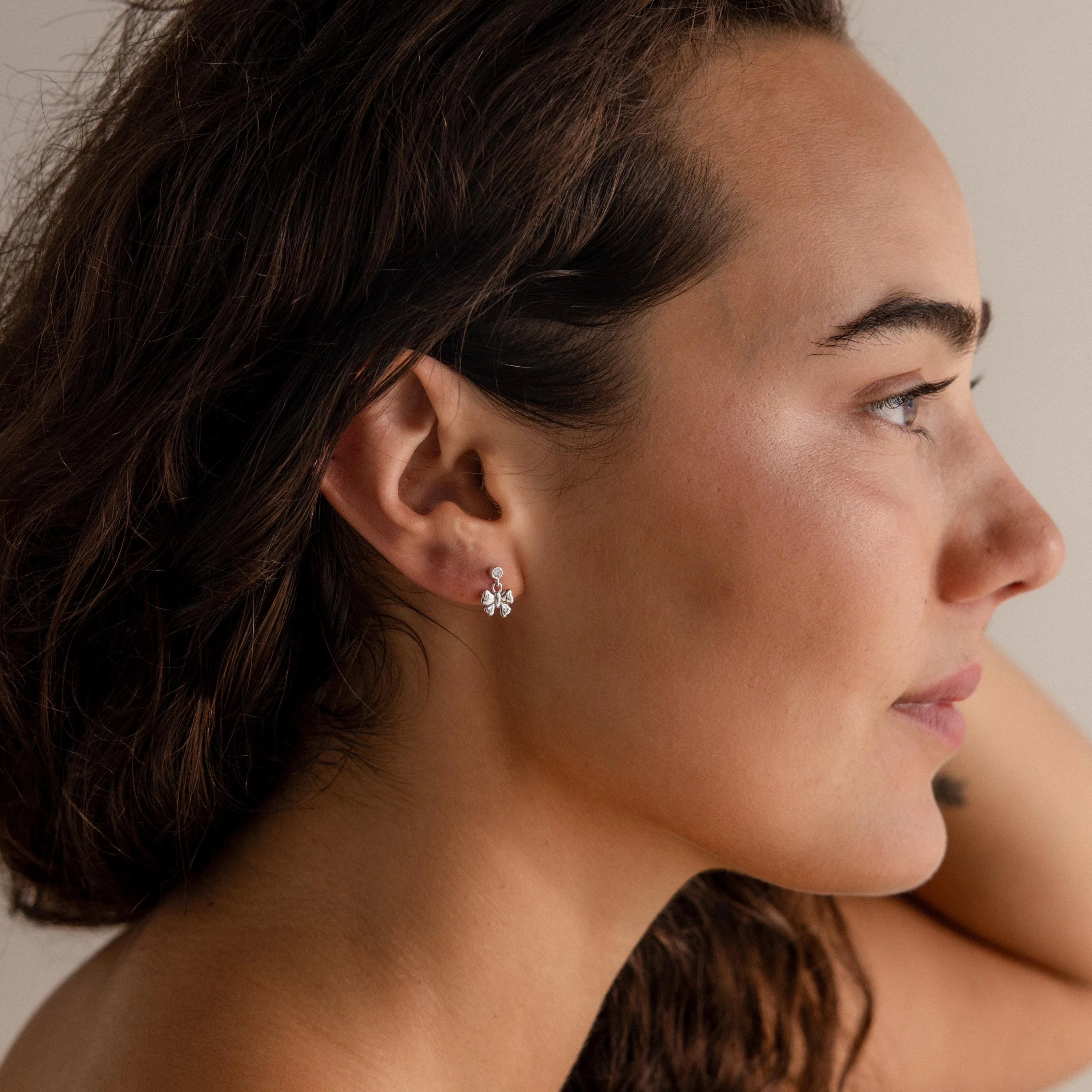 Bow Drop Studs in Silver - Image 4