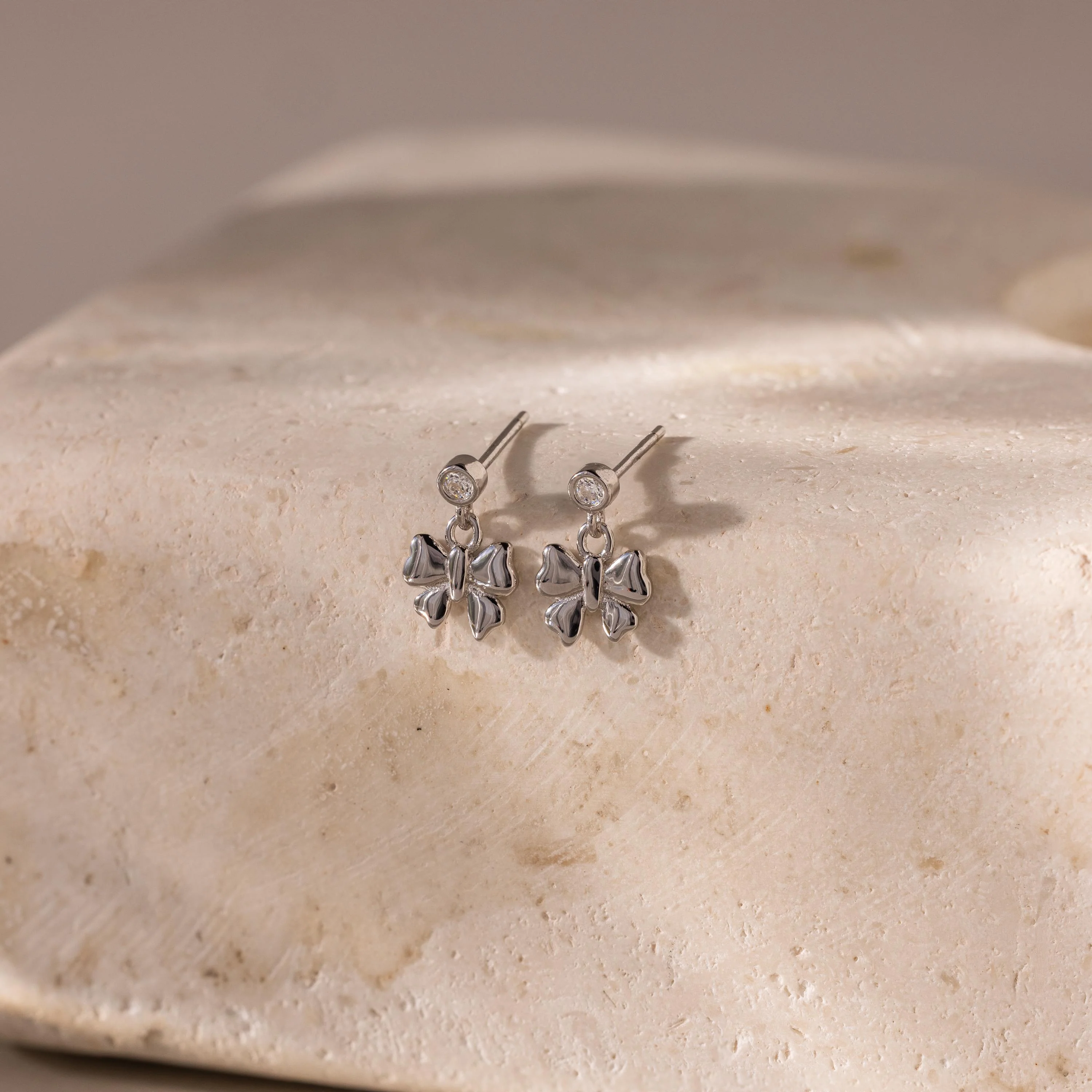 Bow Drop Studs in Silver - Image 3