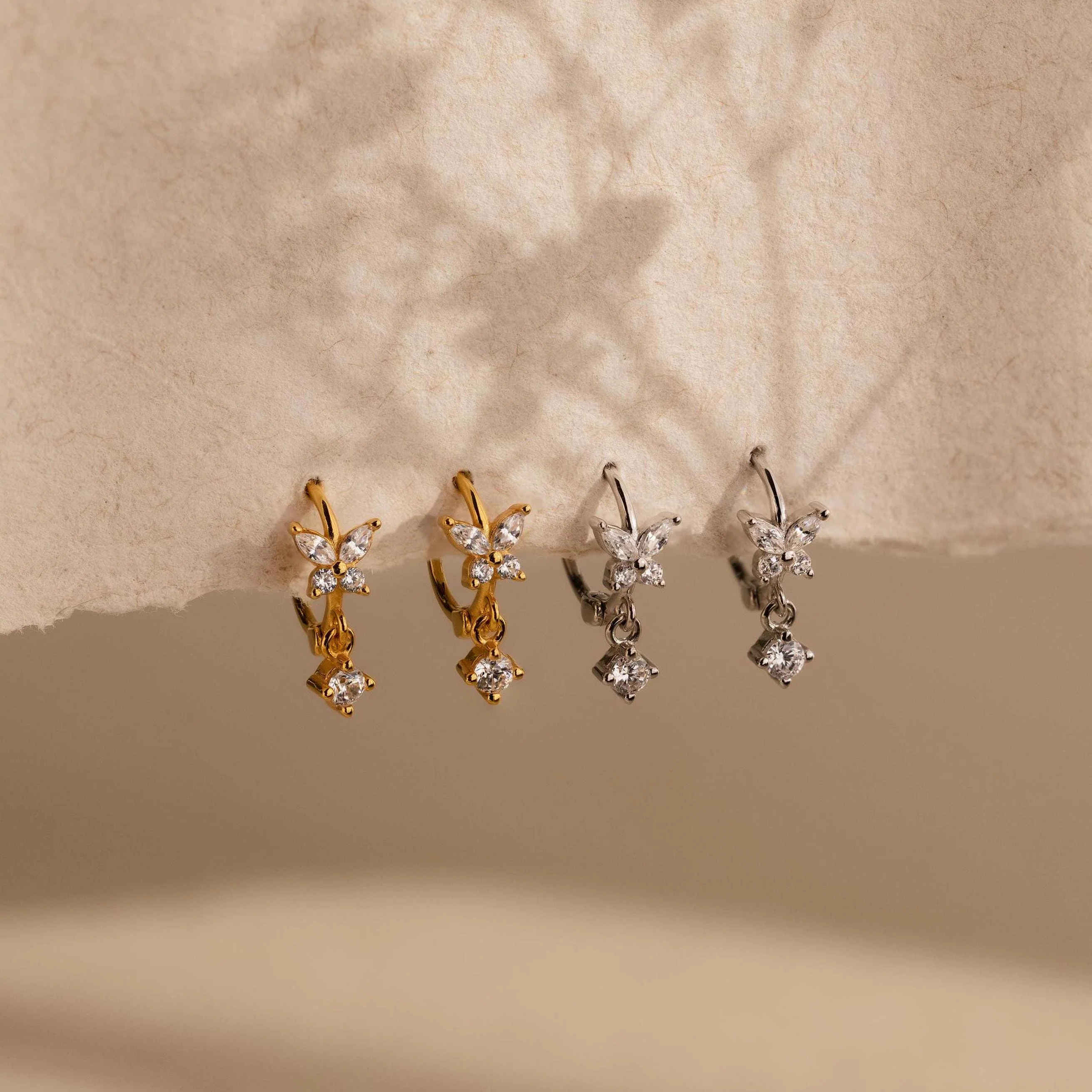 Butterfly Drop Huggies in 18K Gold - Image 3