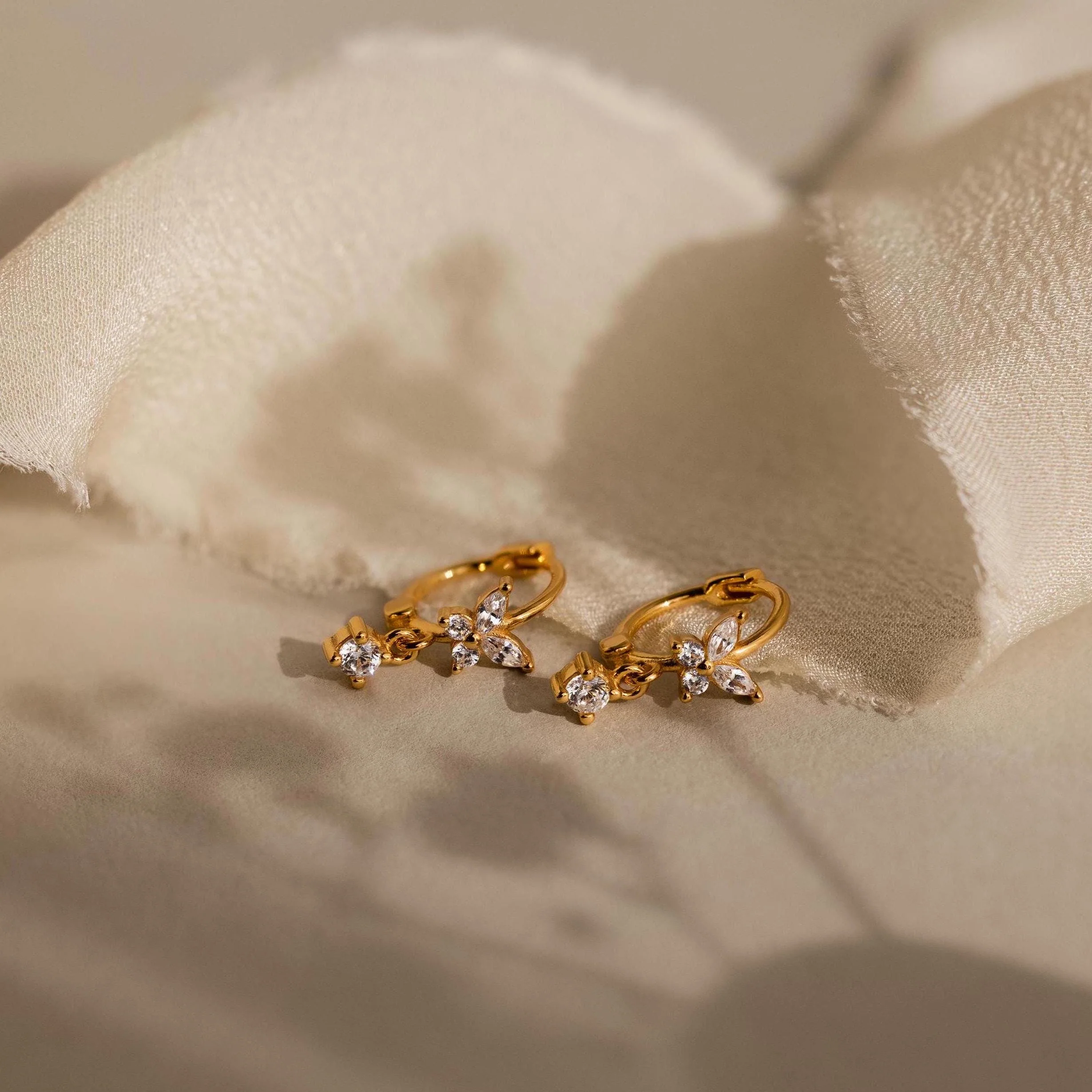 Butterfly Drop Huggies in 18K Gold