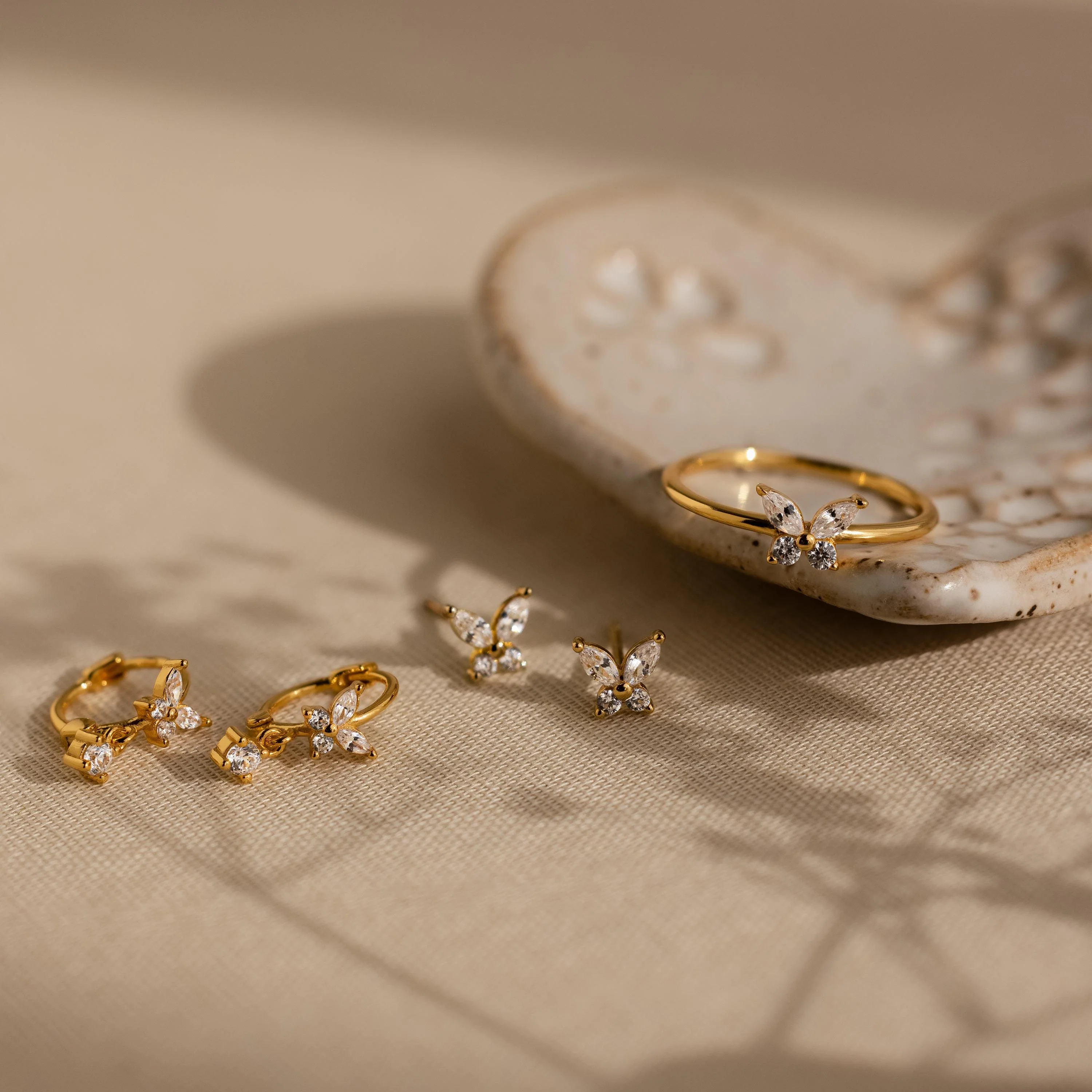 Butterfly Drop Huggies in 18K Gold - Image 7