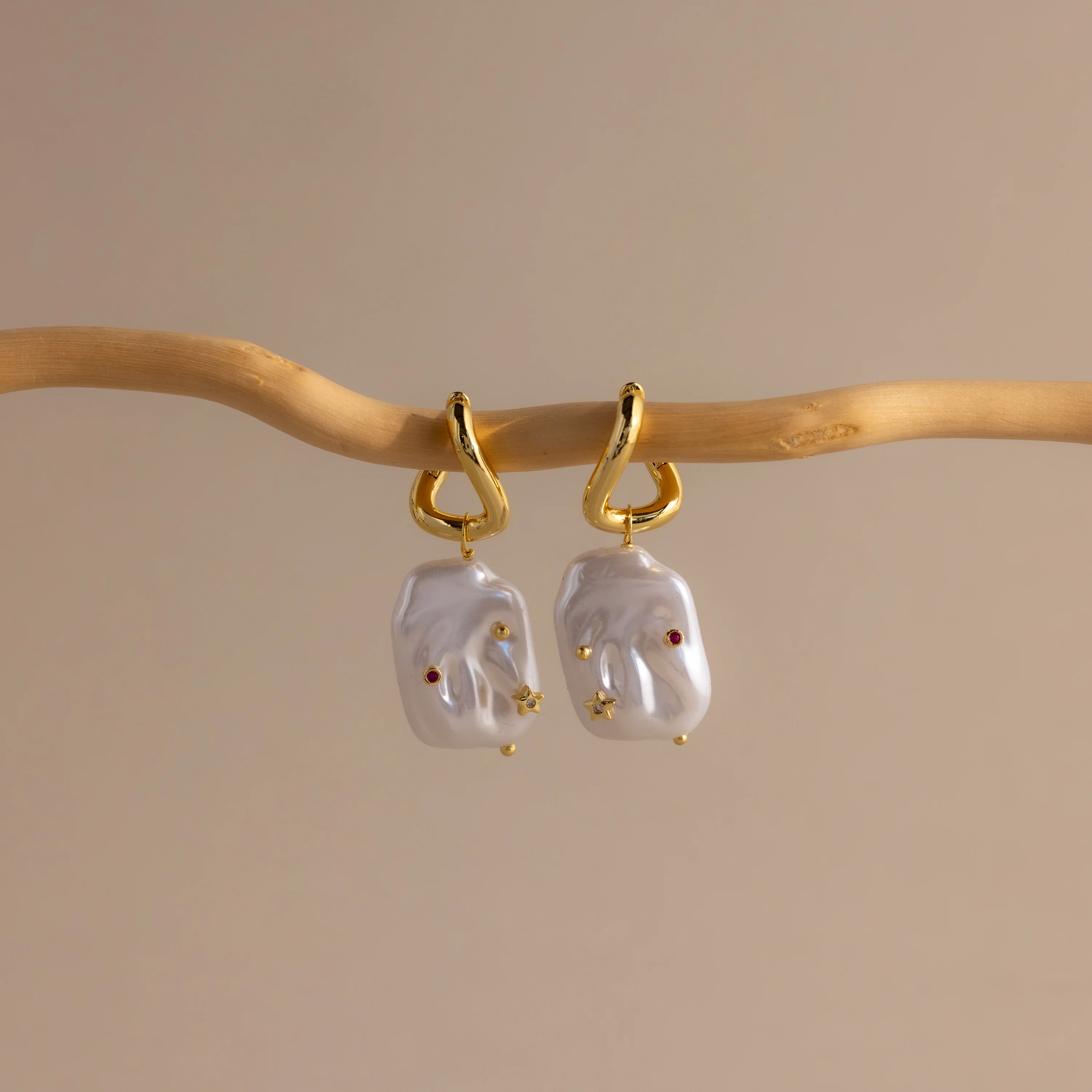 Celestial Baroque Pearl Charm Hoops in 18K Gold
