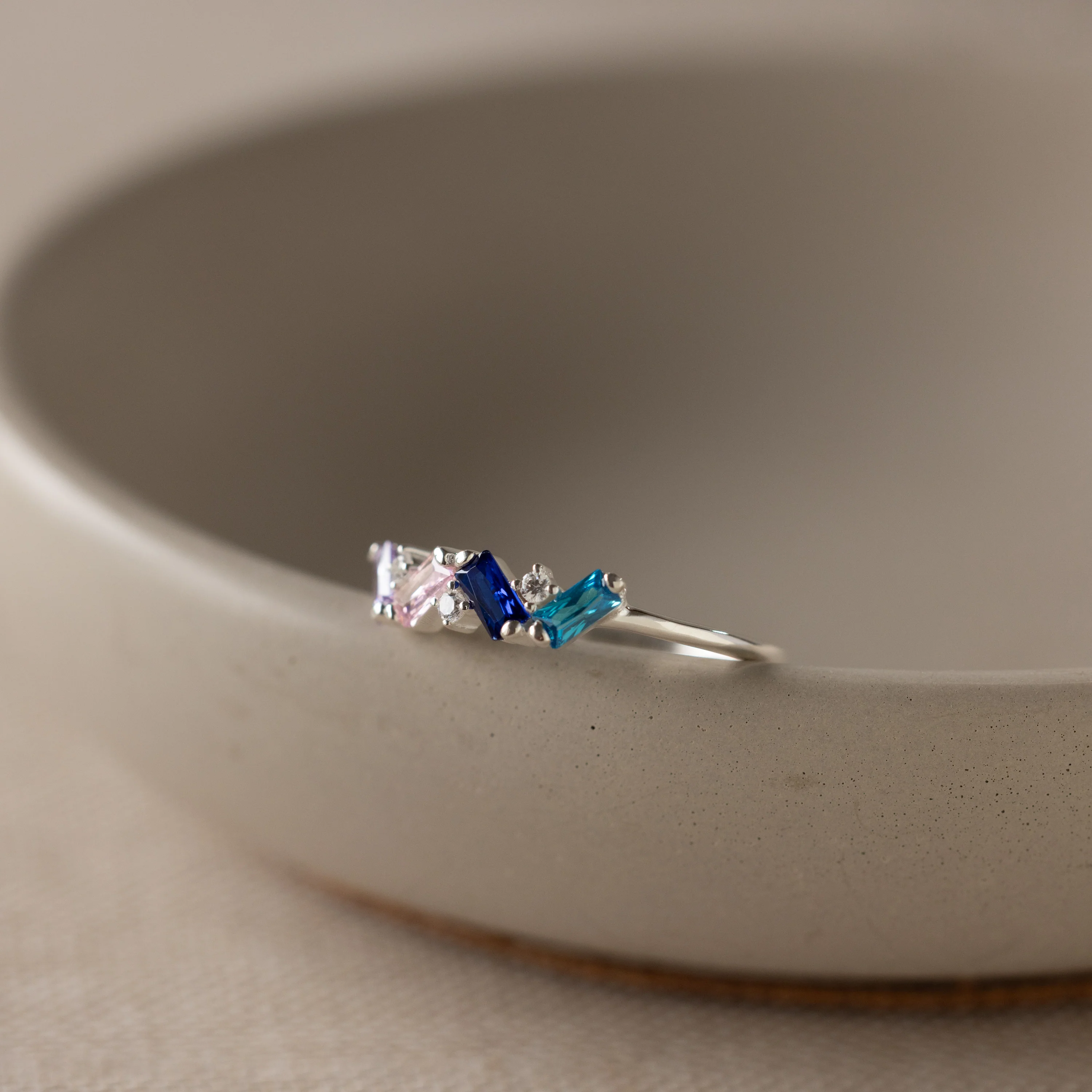 Cluster Baguette Birthstone Ring in Silver