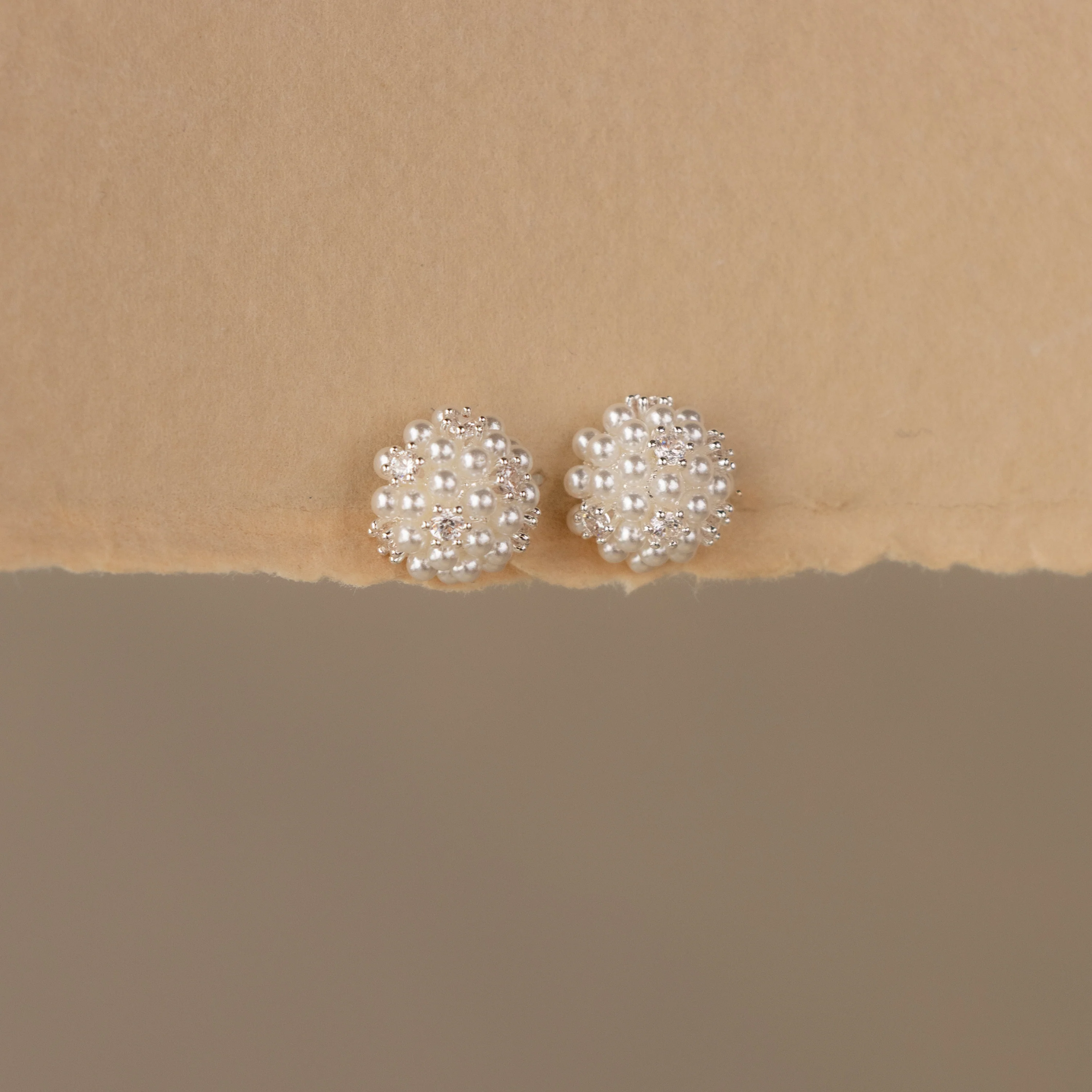 Confetti Diamond Pearl Cluster Studs in Silver