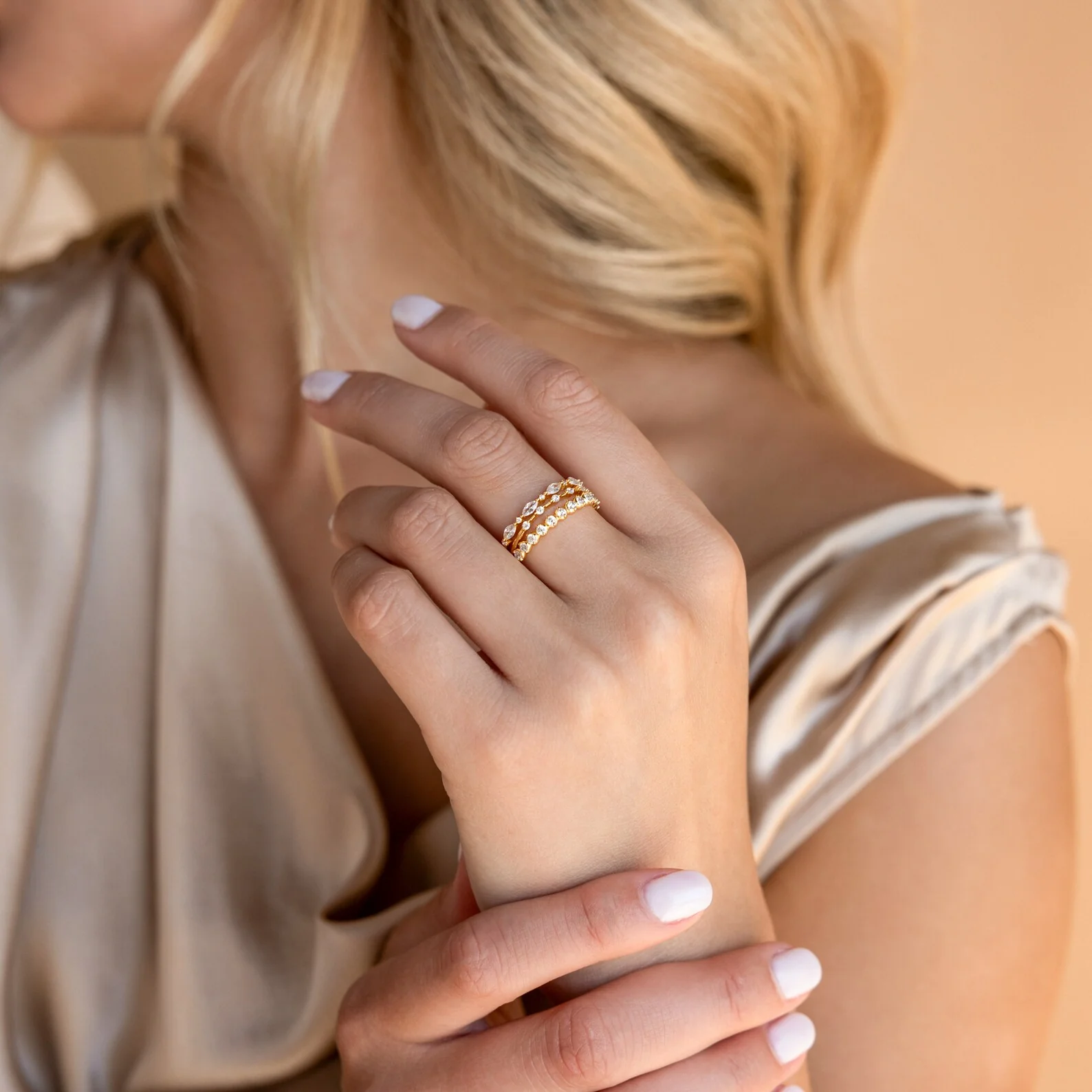 Crystal Stacking Ring Set in Silver - Image 3