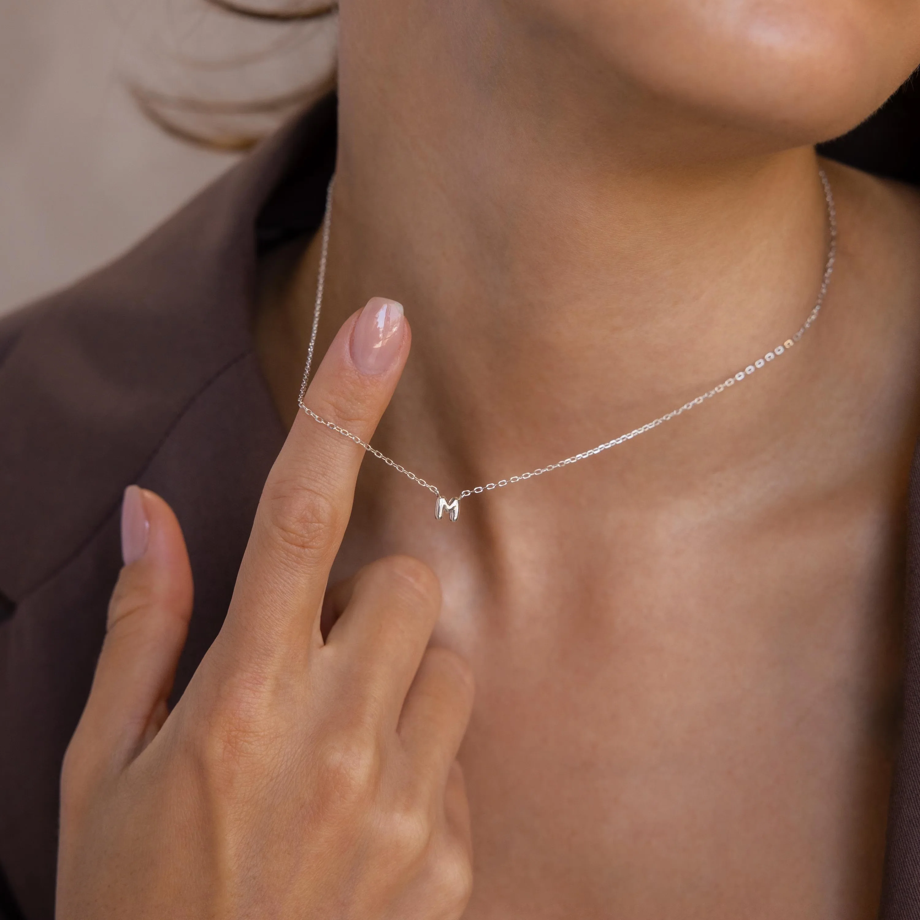 Dainty Bubble Initial Necklace in Silver - Image 2