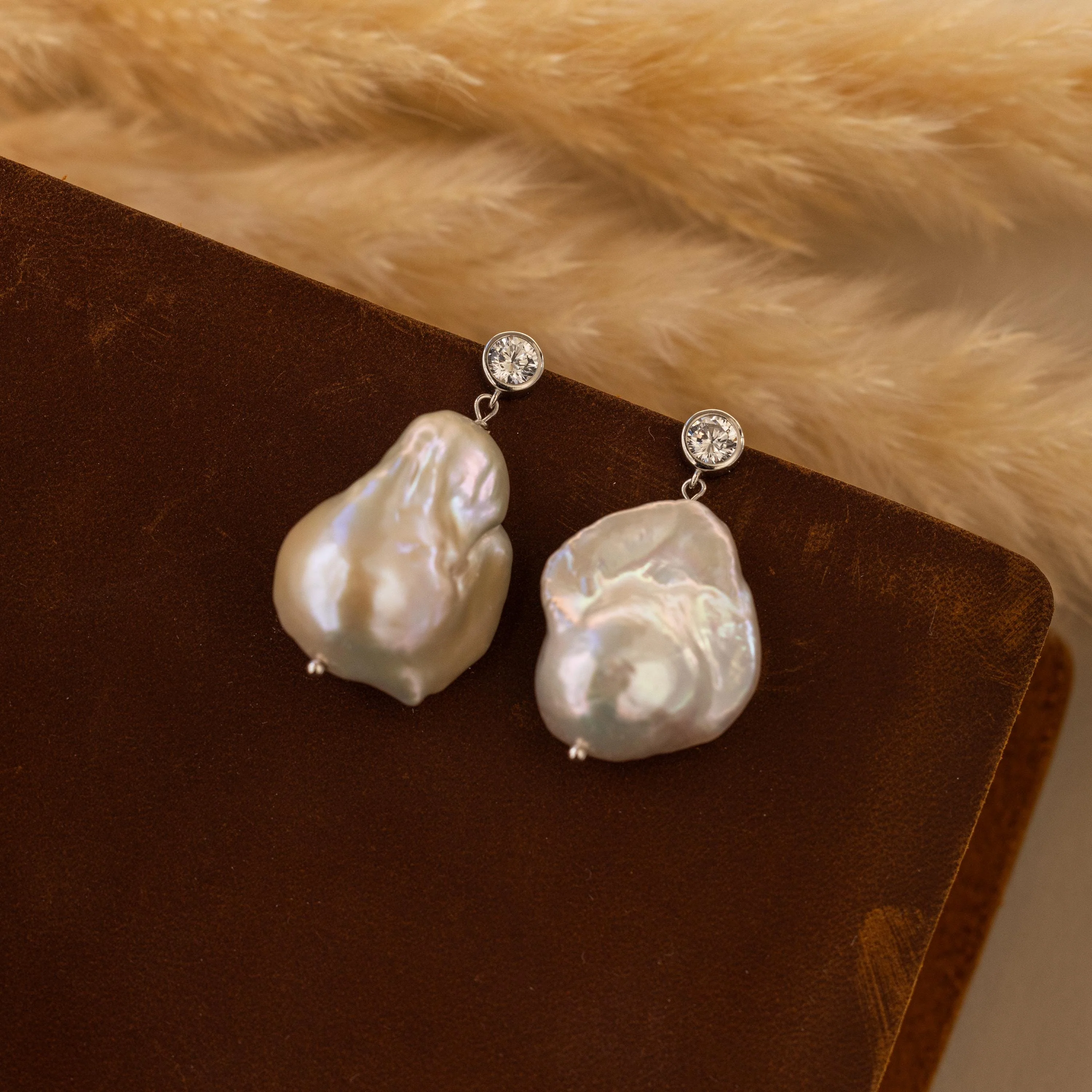 Diamond Baroque Pearl Studs - Image 3