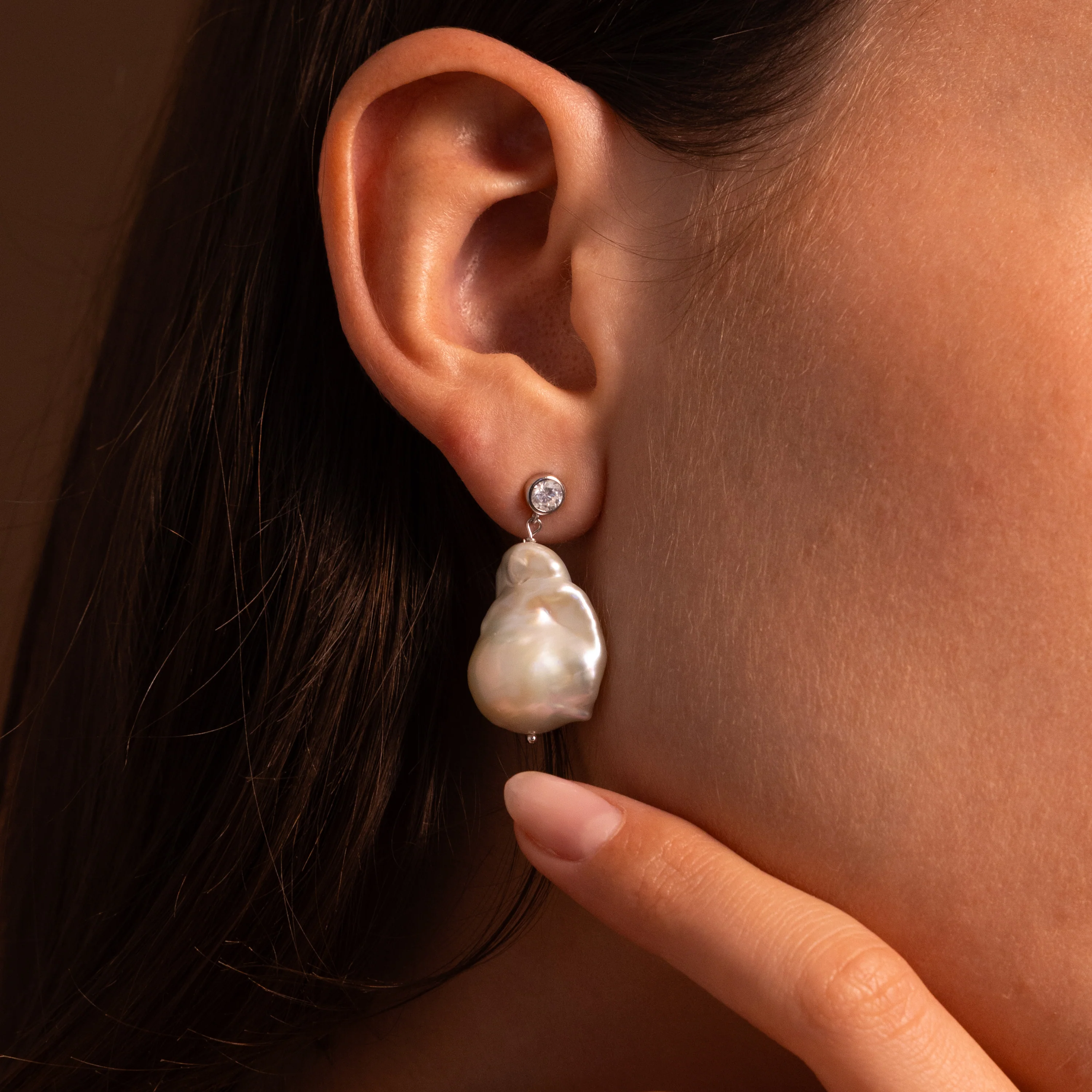 Diamond Baroque Pearl Studs - Image 4