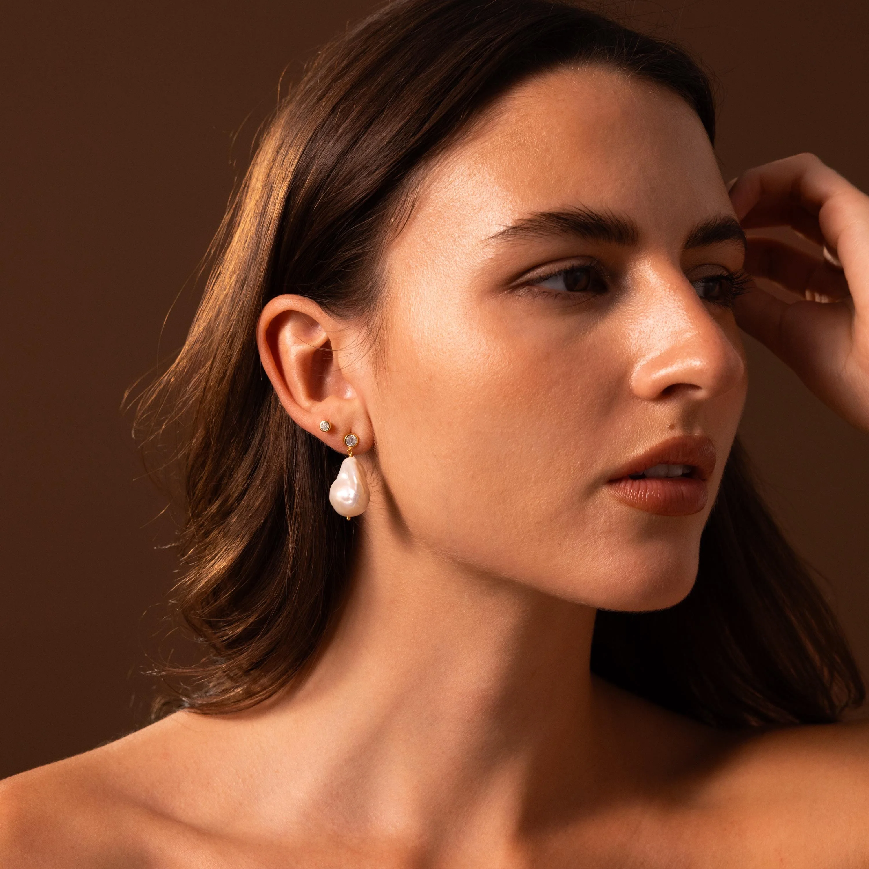 Diamond Baroque Pearl Studs - Image 8
