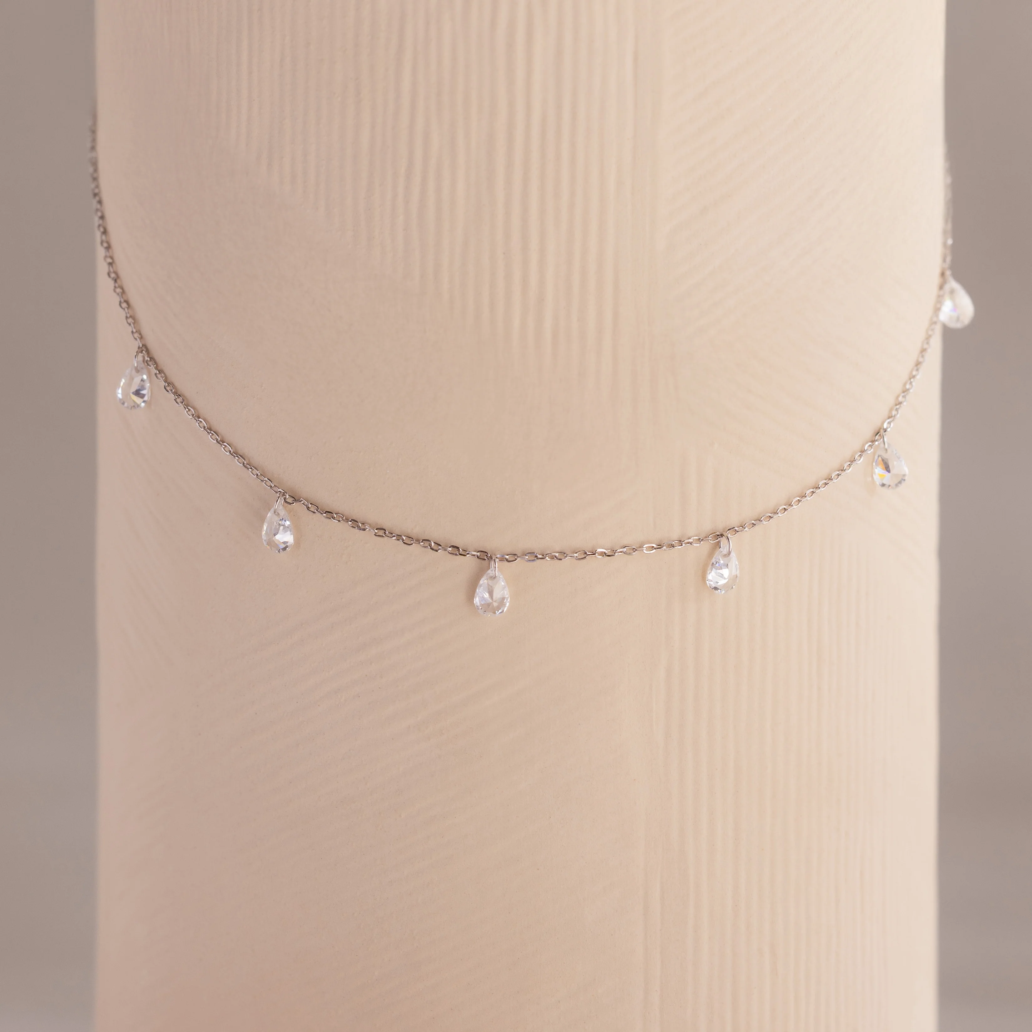 Diamond Drop Station Necklace in Silver