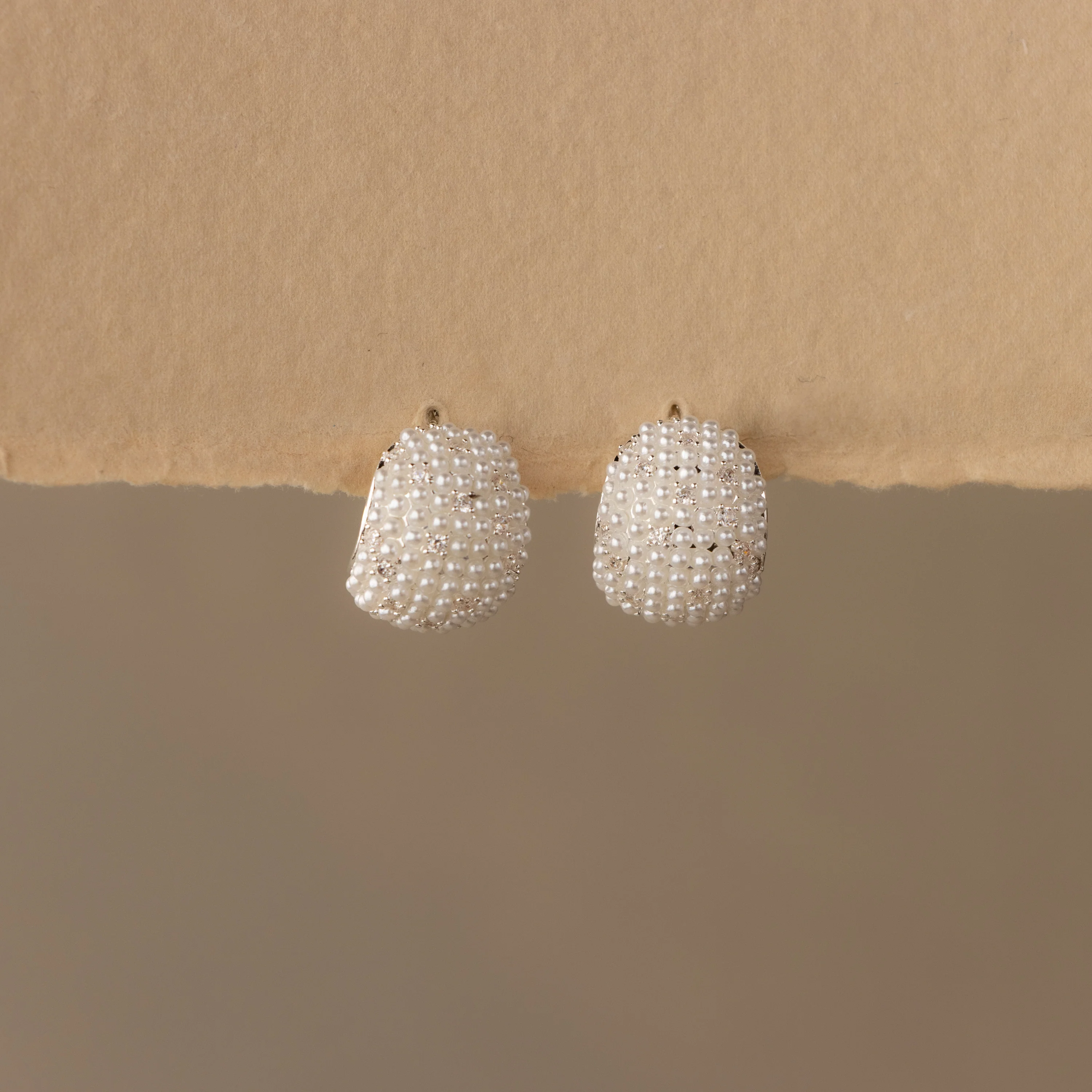 Diamond Pearl Cluster Moon Studs in Silver