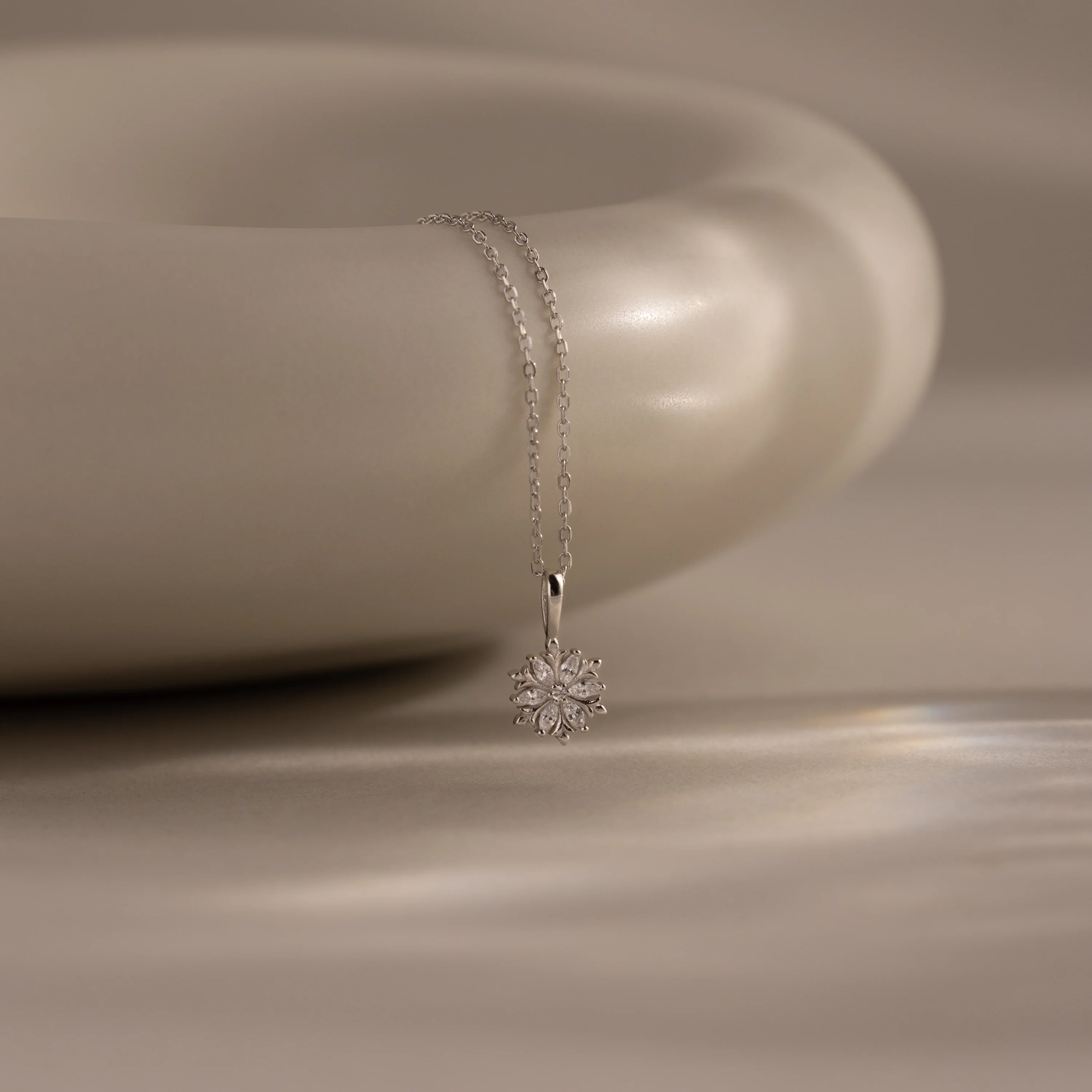 Diamond Poinsettia Necklace in Silver