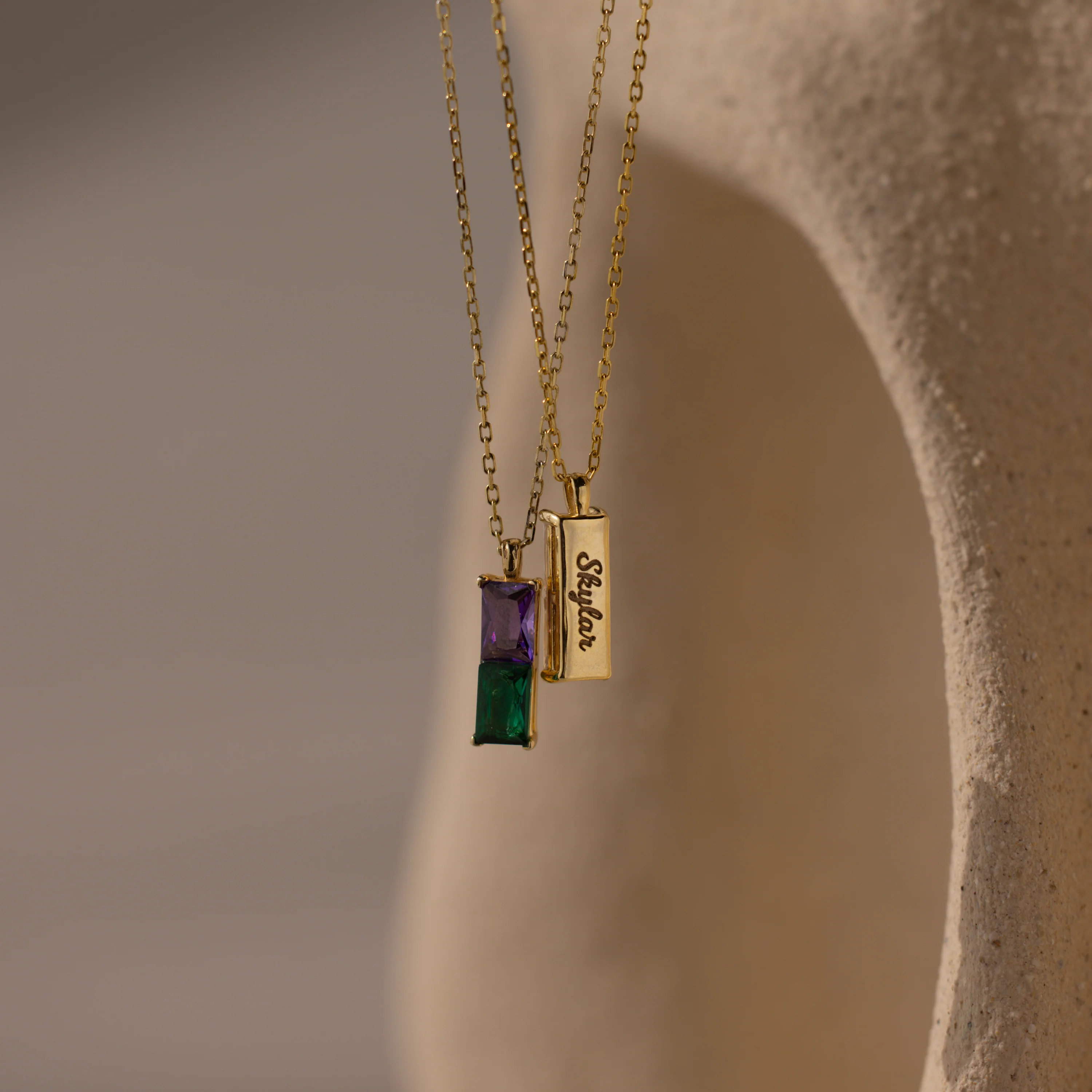 Duo Birthstone Name Necklace in 18K Gold