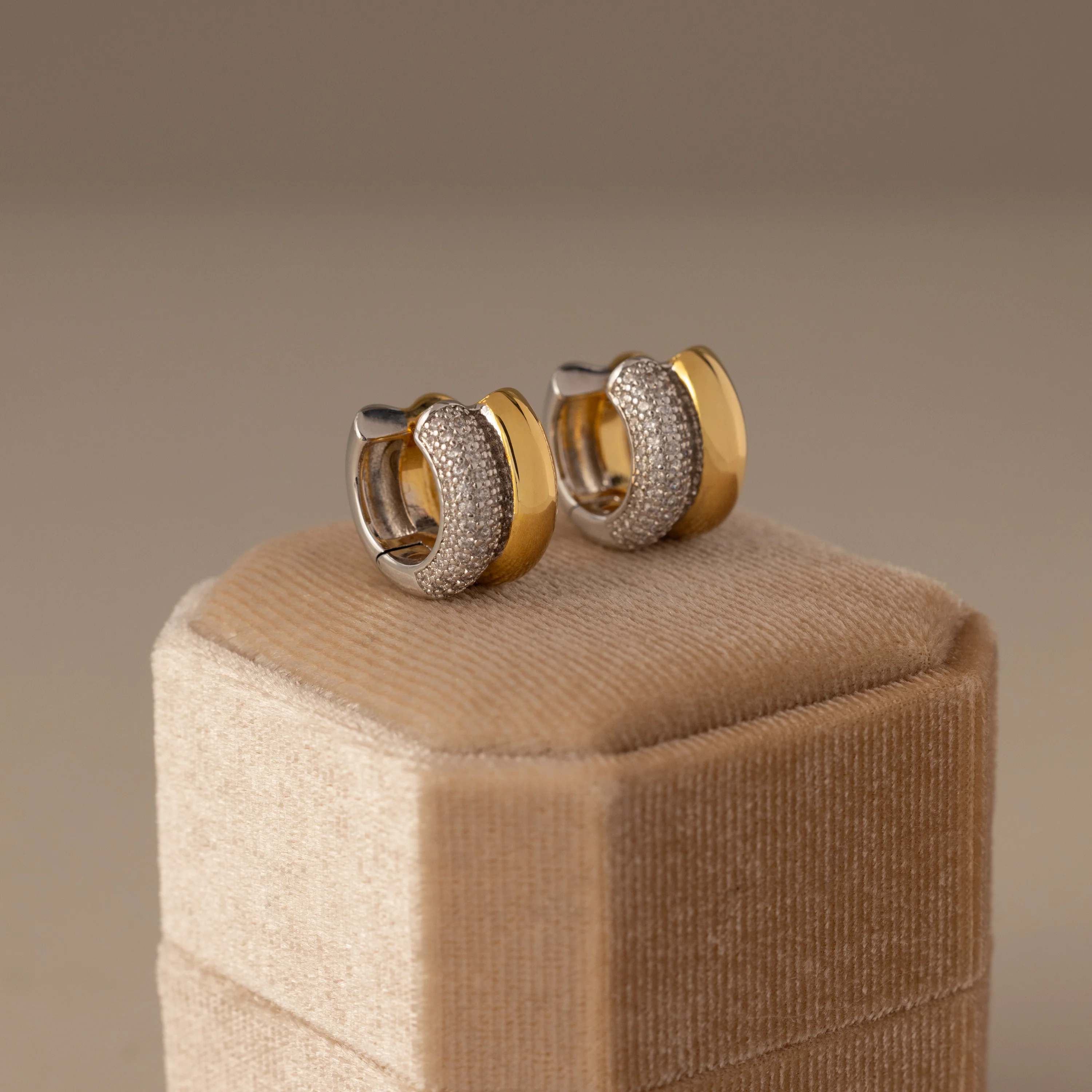 Duo Mixed Metal Pave Huggies