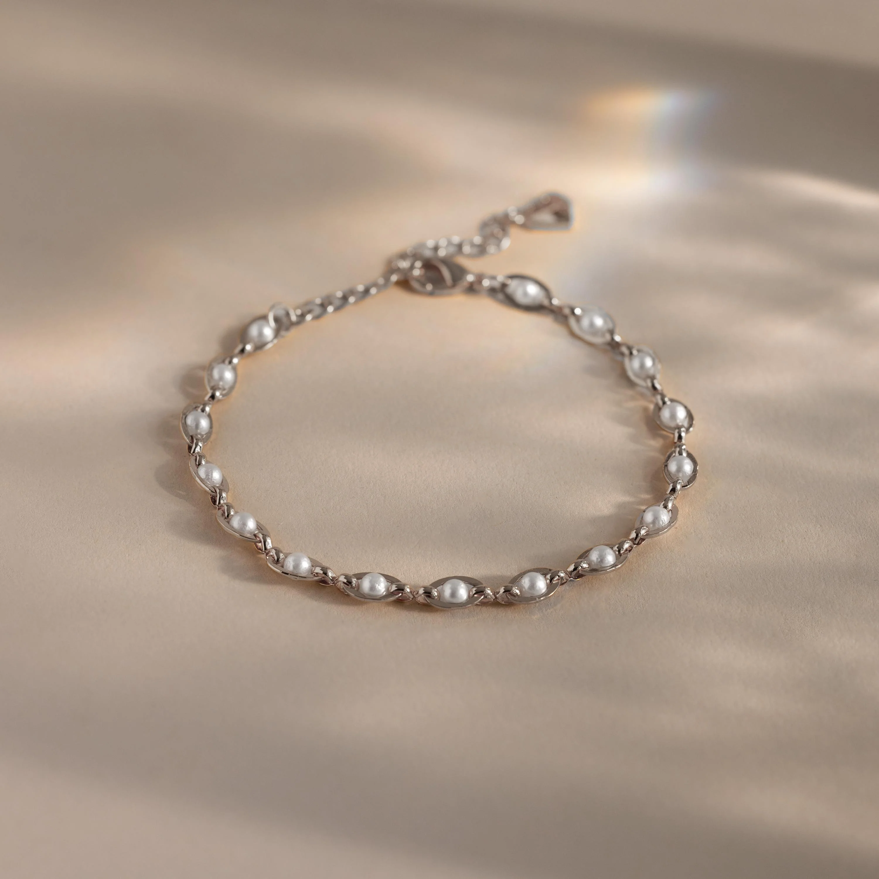 Eternity Pearl Anklet in Silver