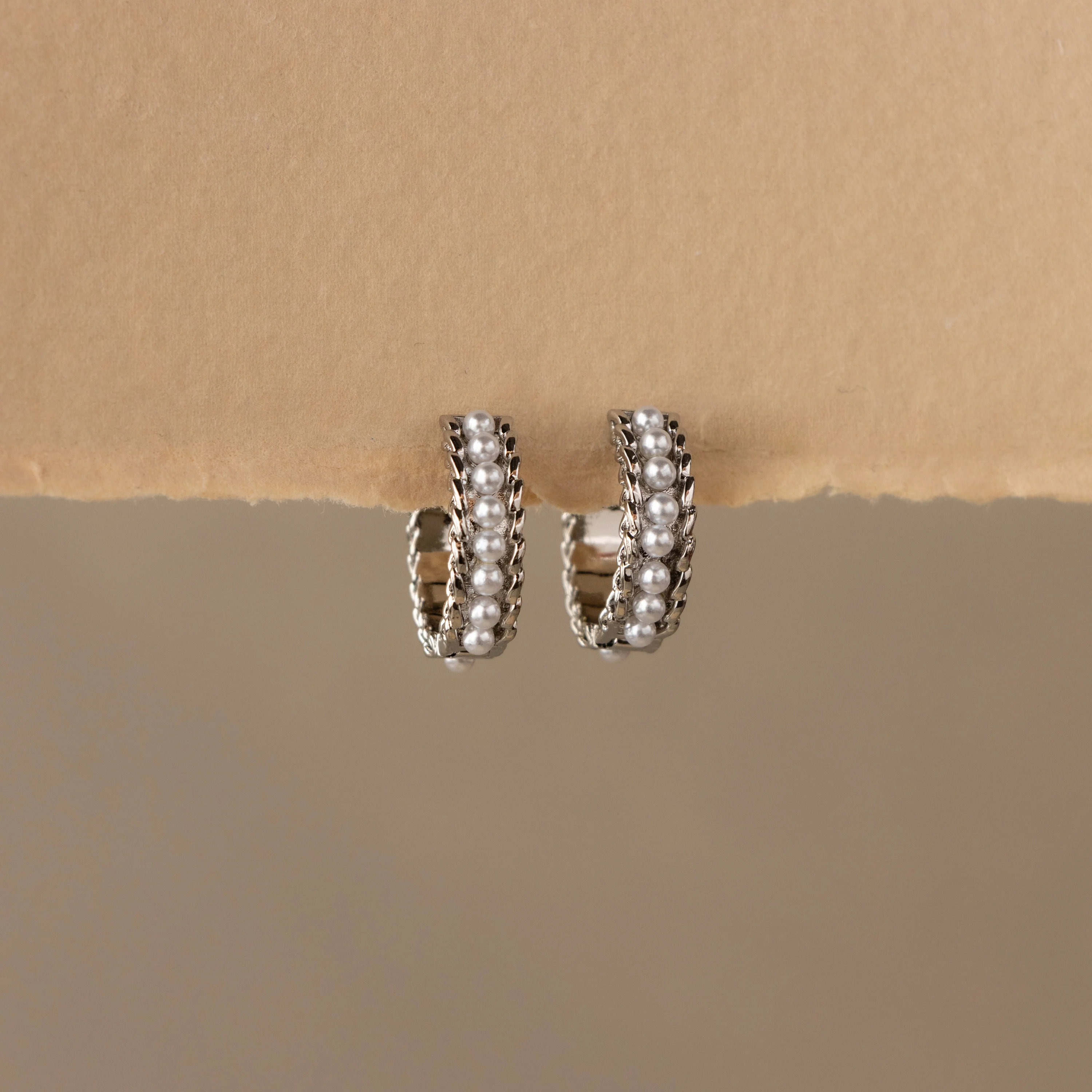 Eternity Pearl Channel Huggies in Silver