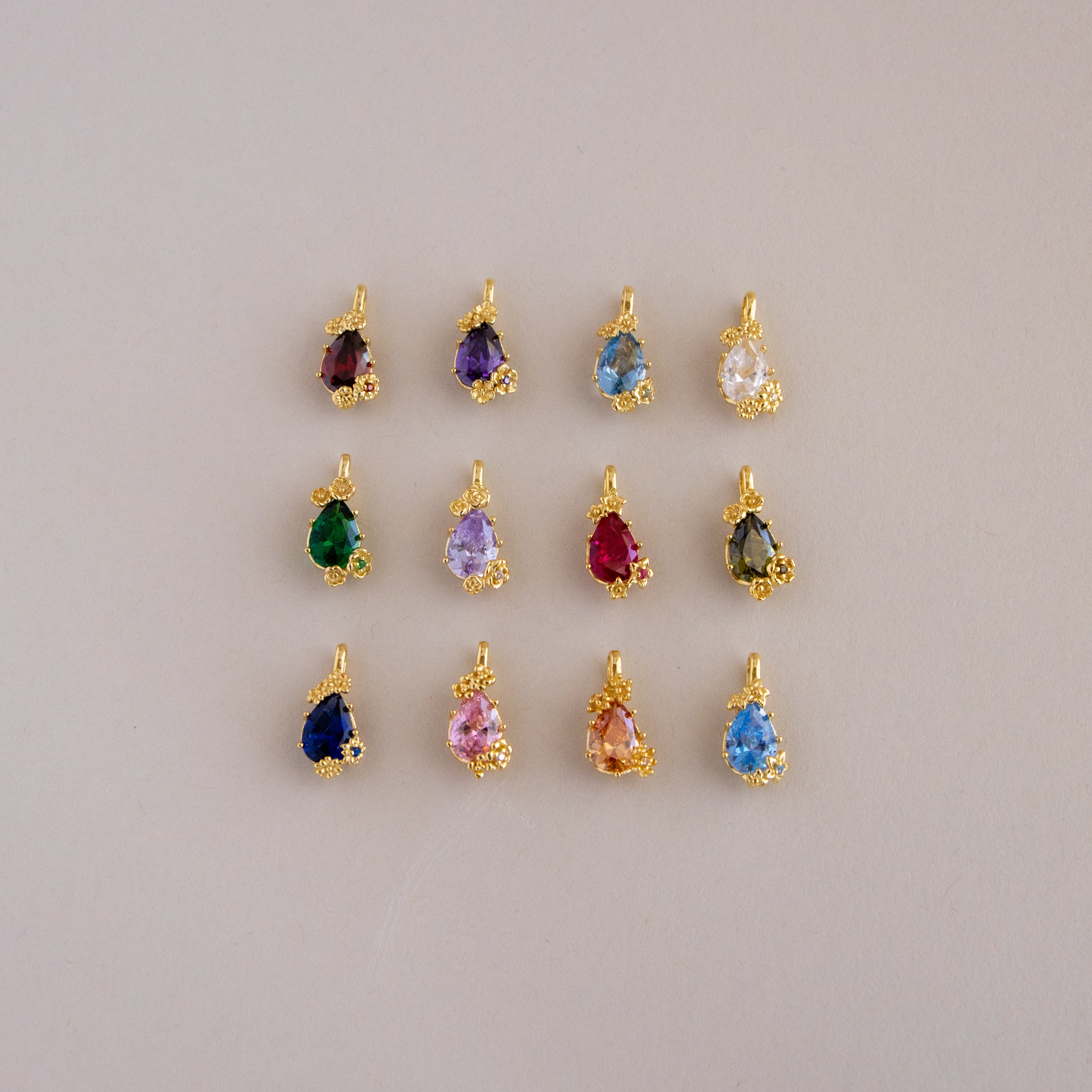 Floral Teardrop Birthstone Charms