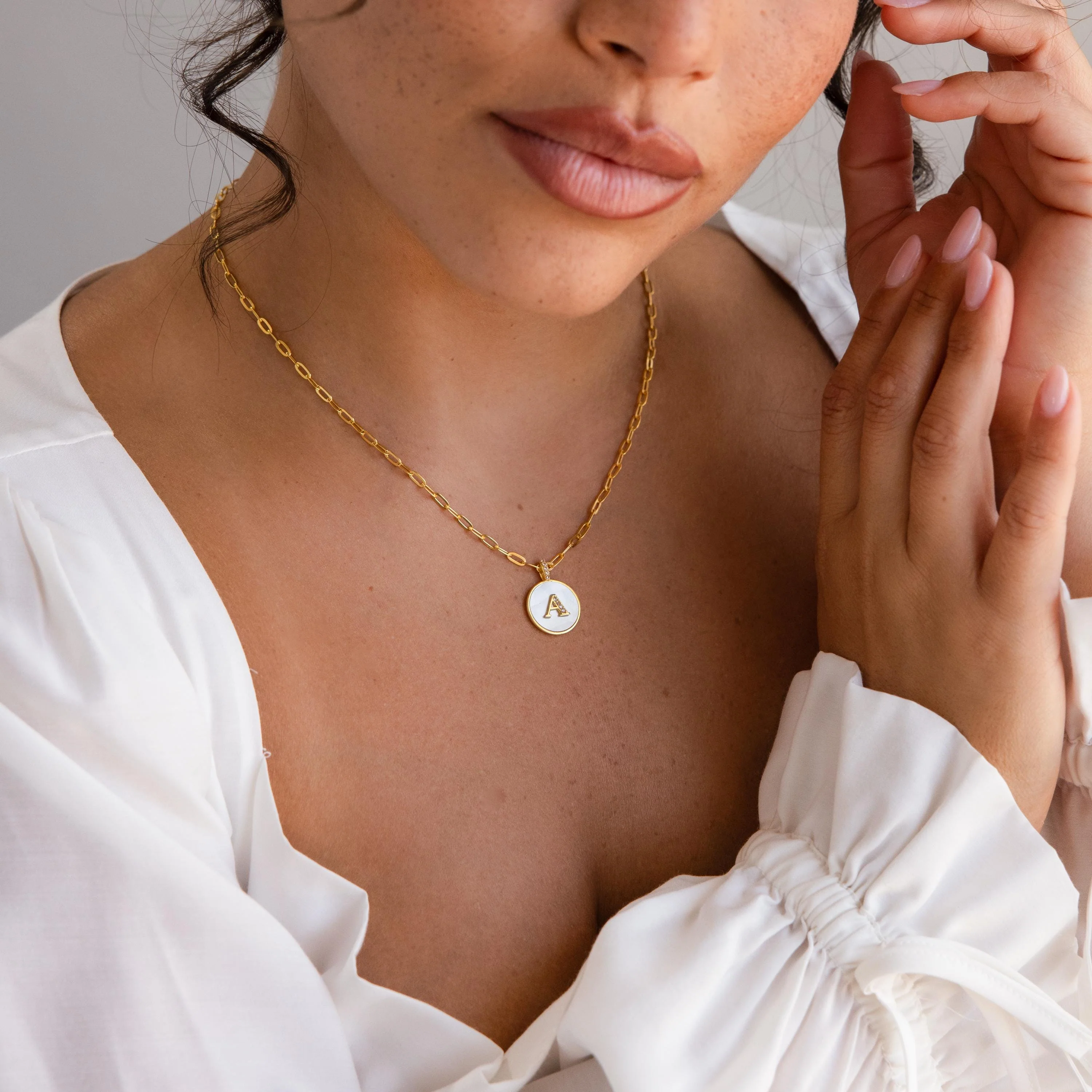 Gemstone Initial Disc Necklace - Image 3