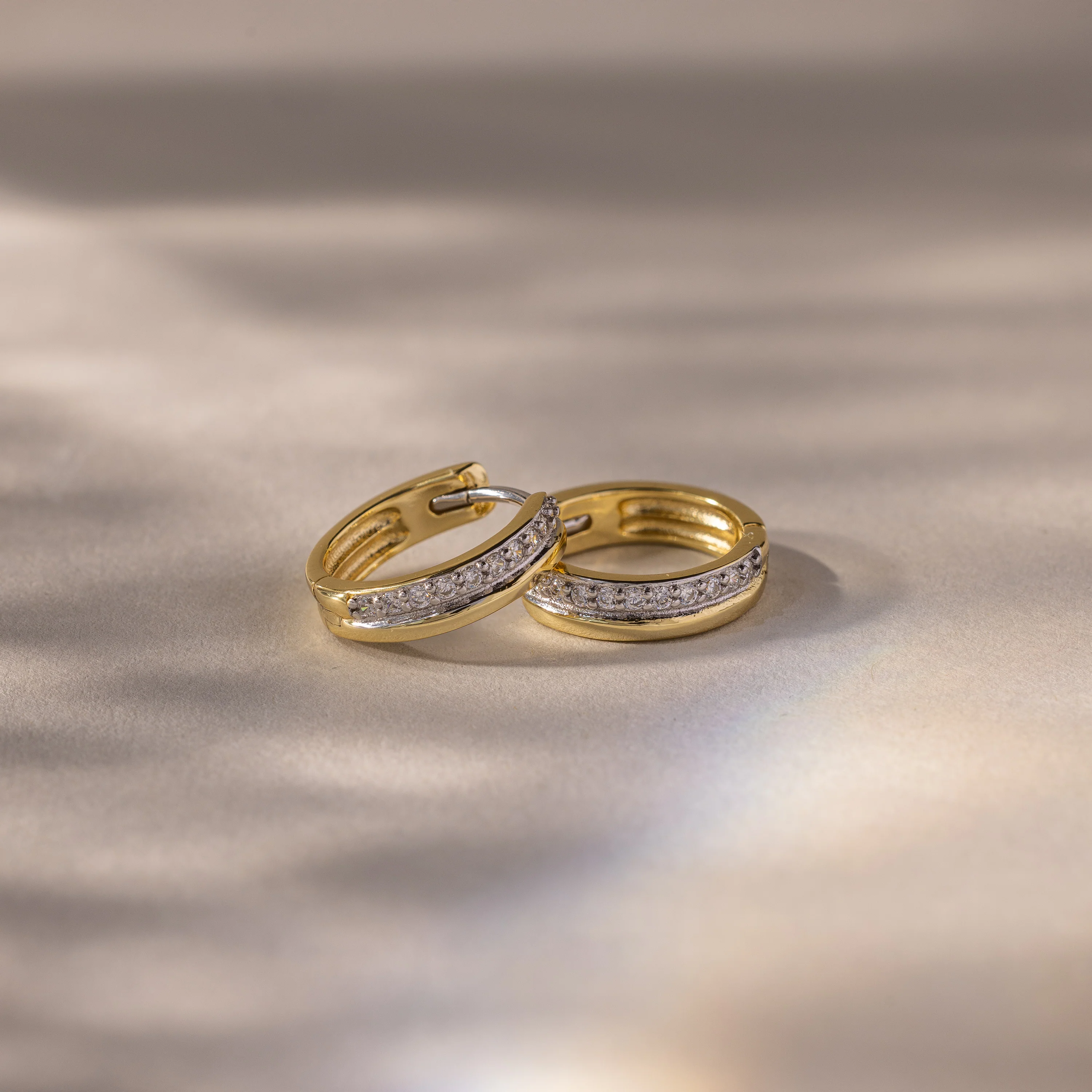 Half Pave Huggies in 18K Gold - Image 7