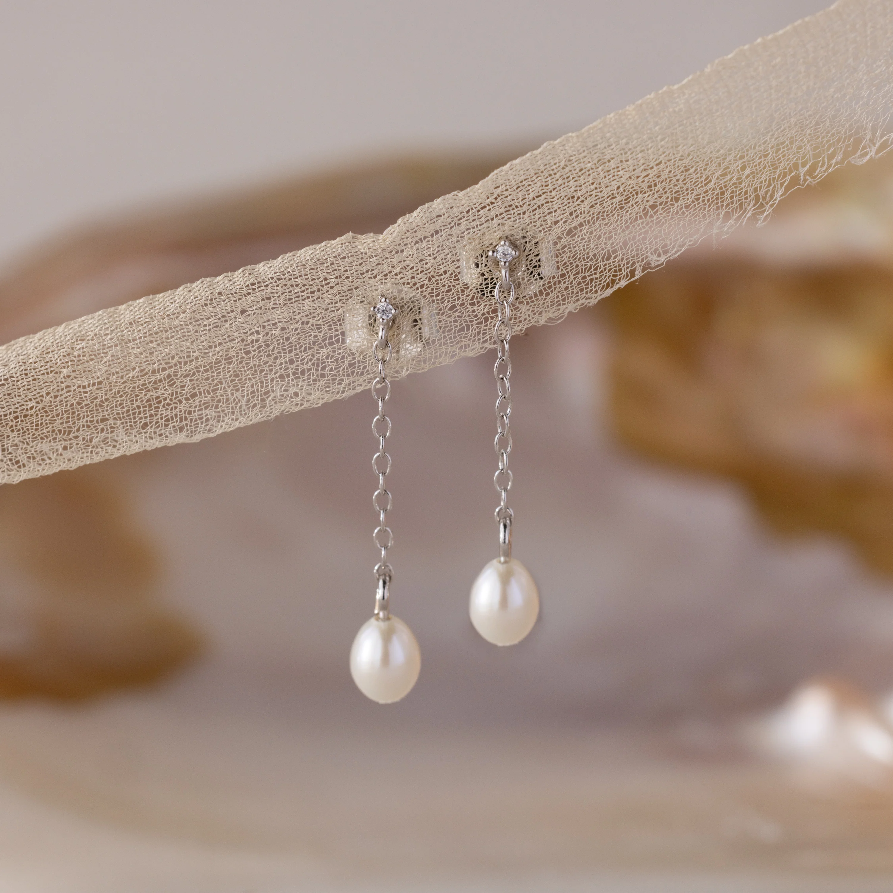 Isha Pearl Drop Earrings in Silver - Image 3