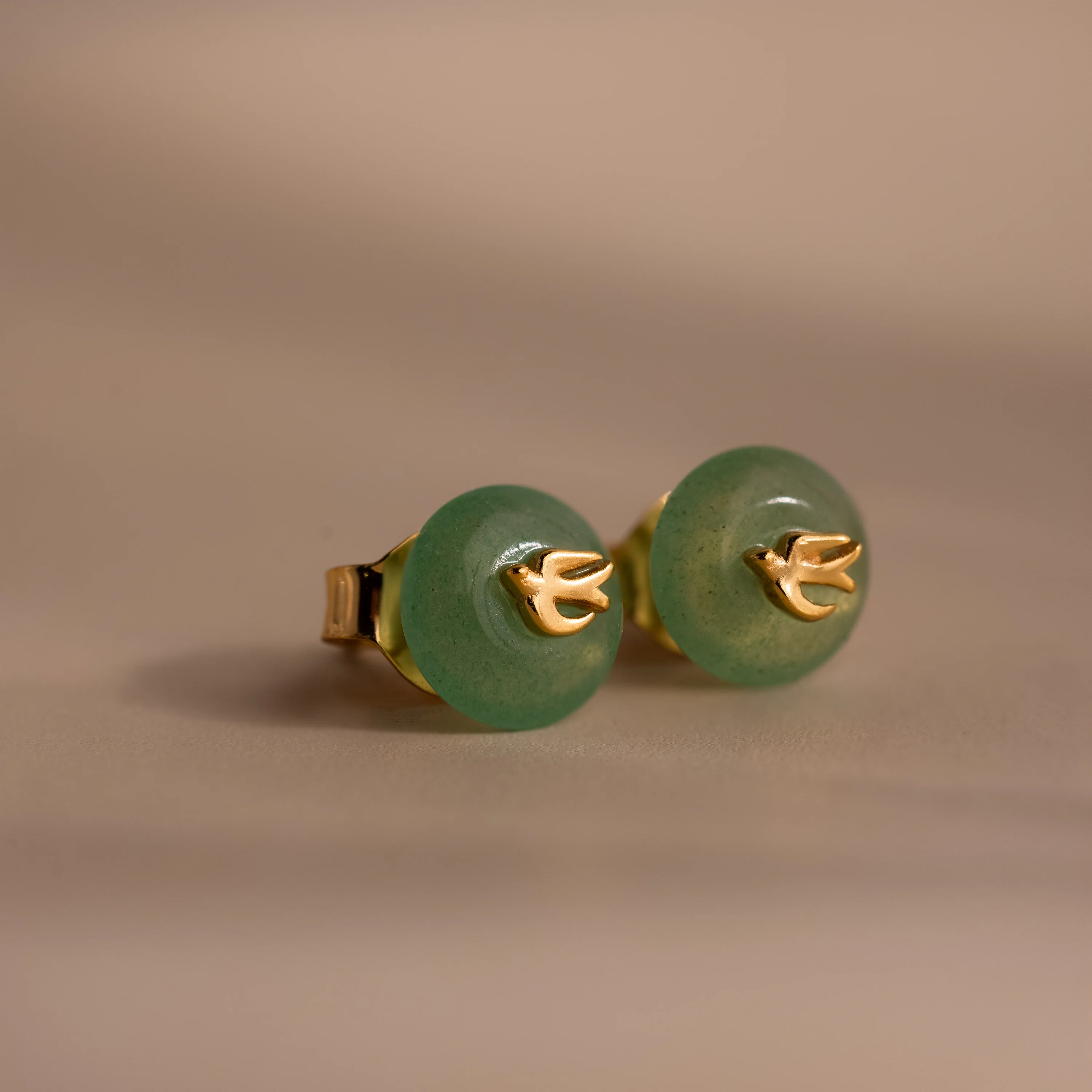 Jade Bird Studs in 18K Gold