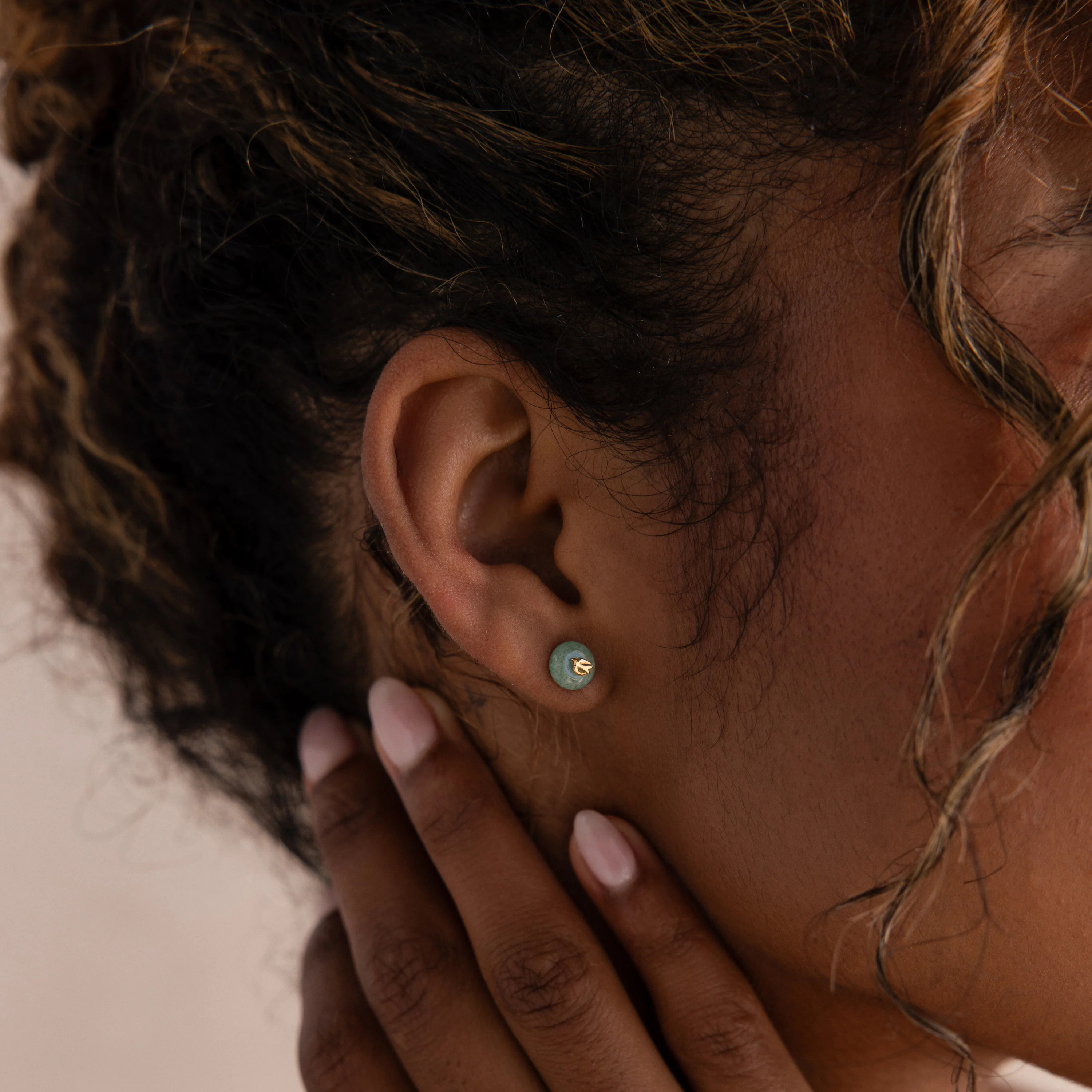 Jade Bird Studs in 18K Gold - Image 2