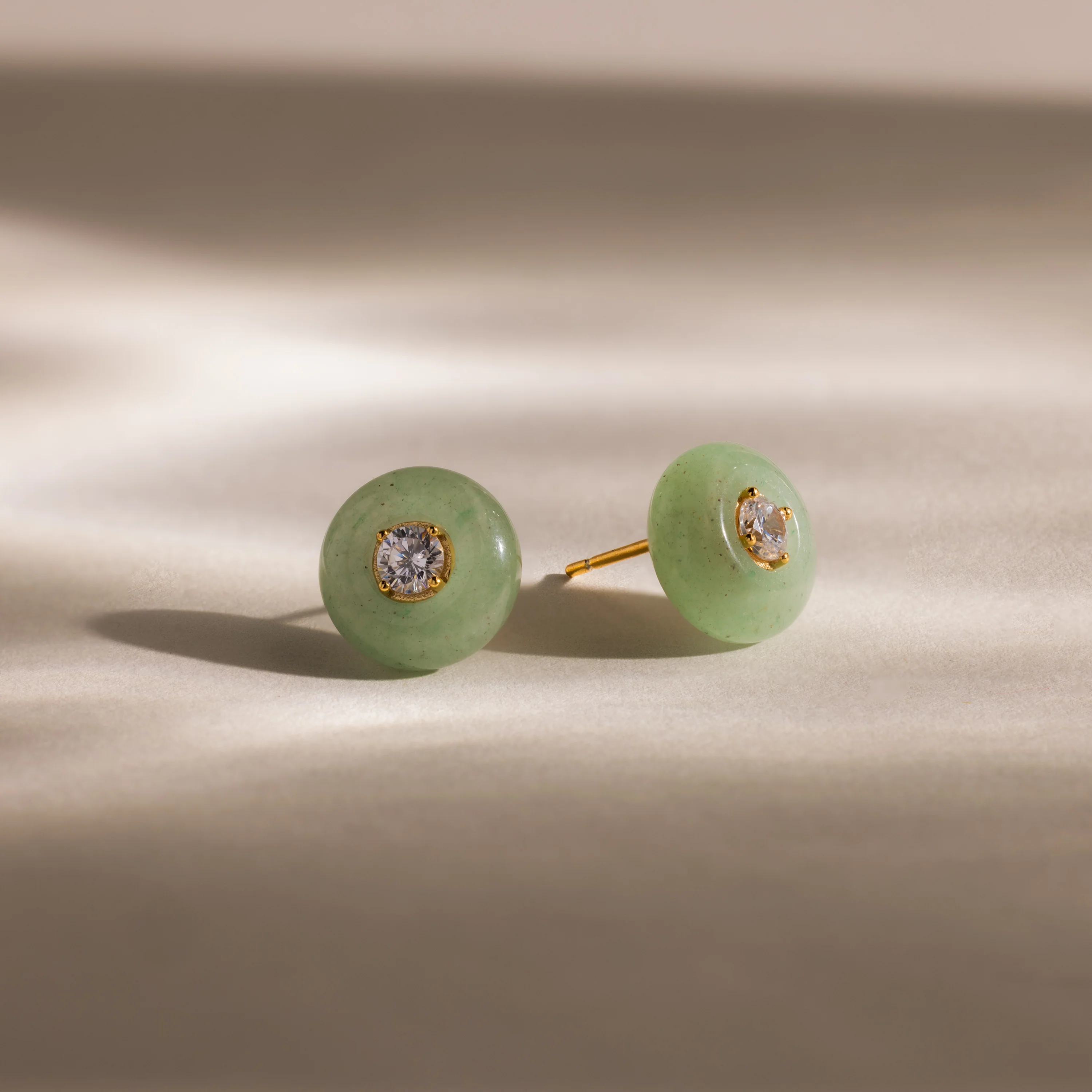 Jade Diamond Studs in 18K Gold