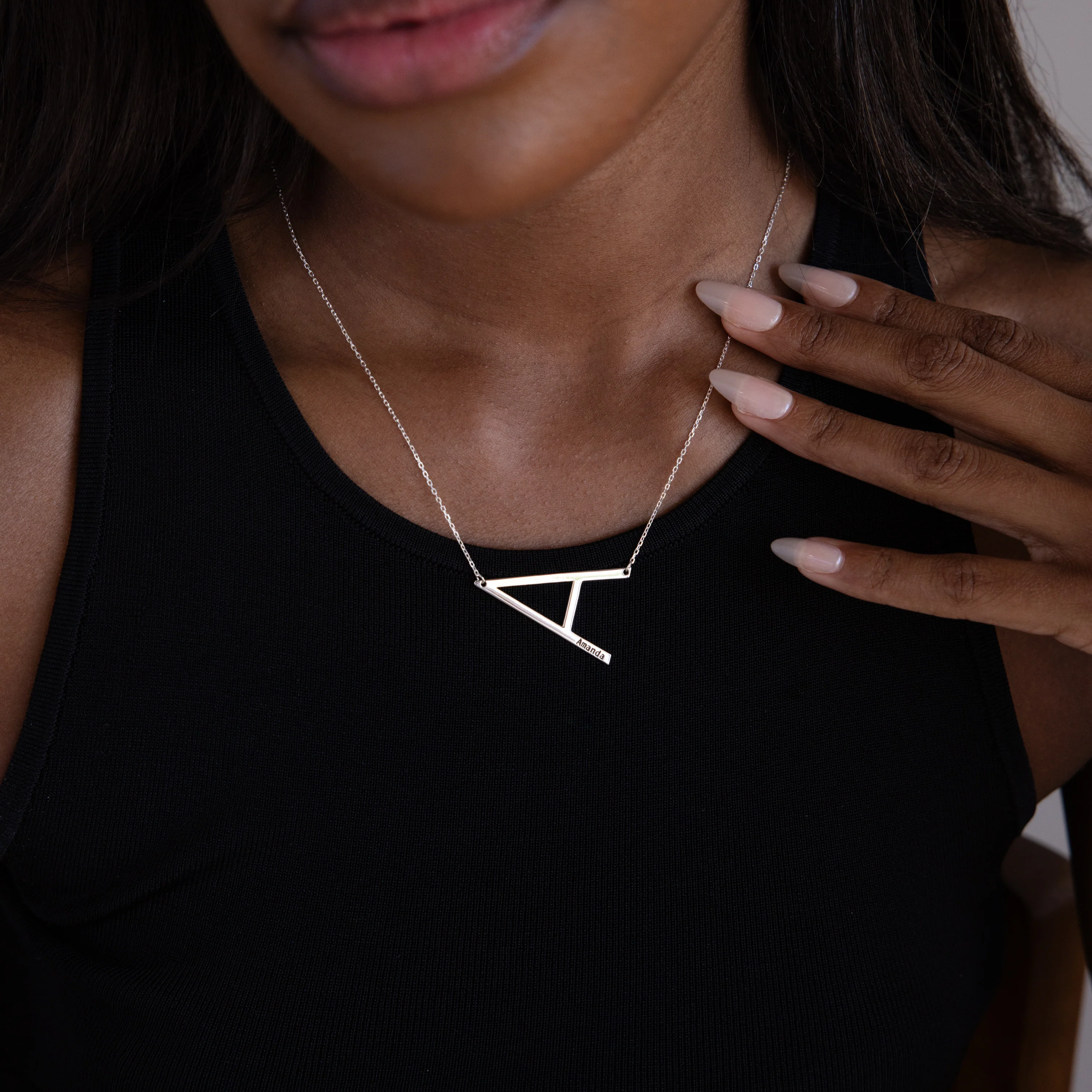 Large Sideways Initial Necklace in Silver - Image 2
