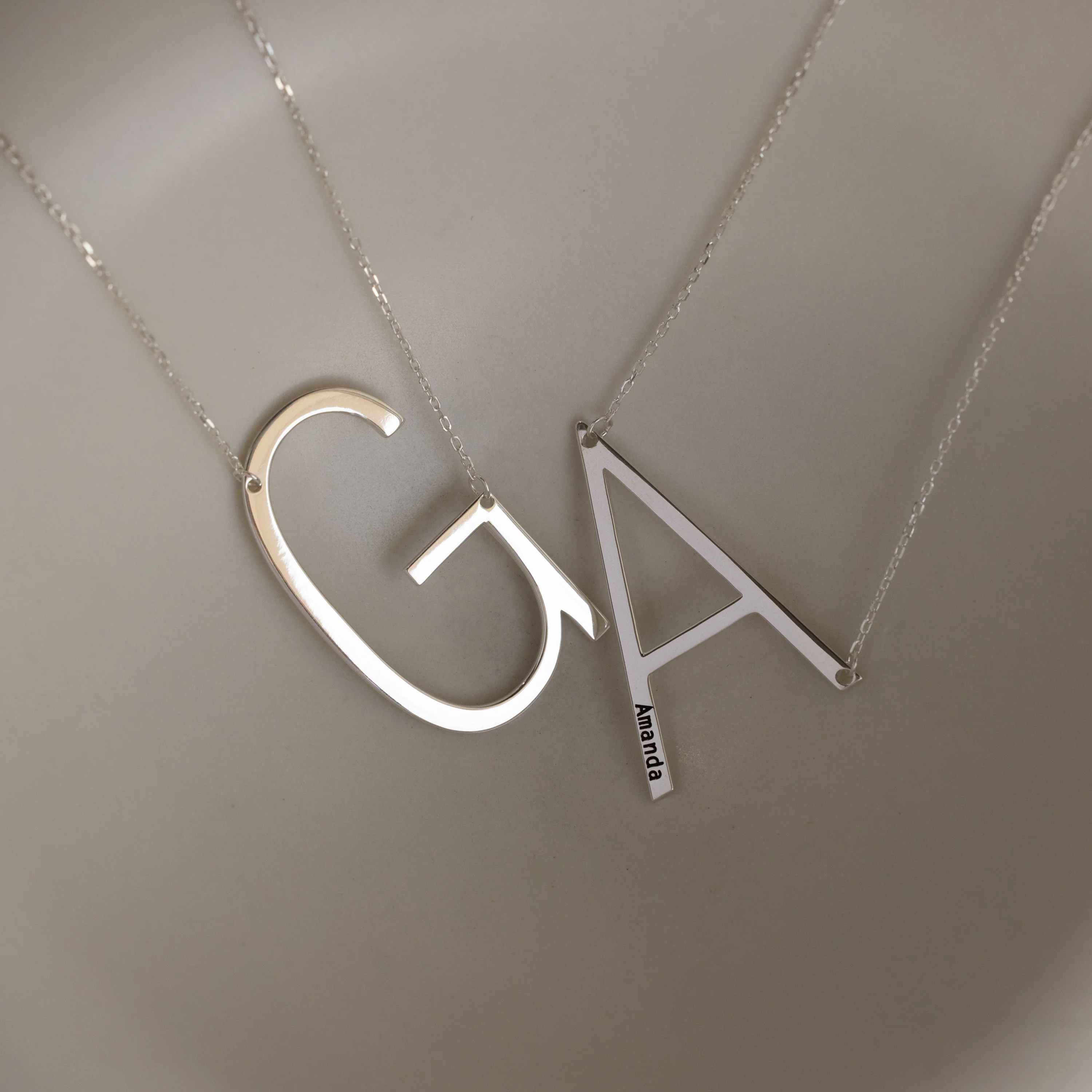 Large Sideways Initial Necklace in Silver - Image 4
