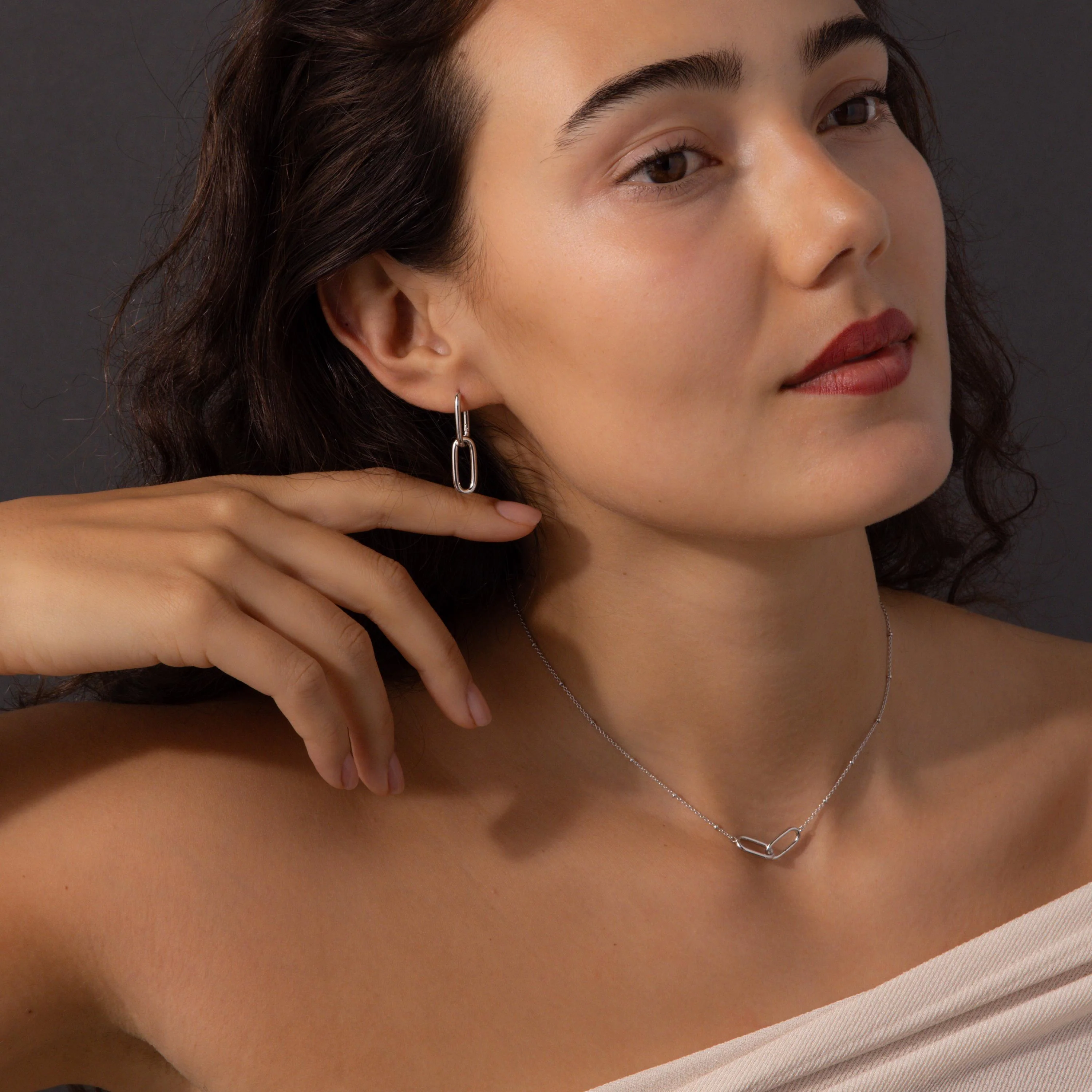 Linked Charm Necklace and Earrings Set in Silver - Image 2