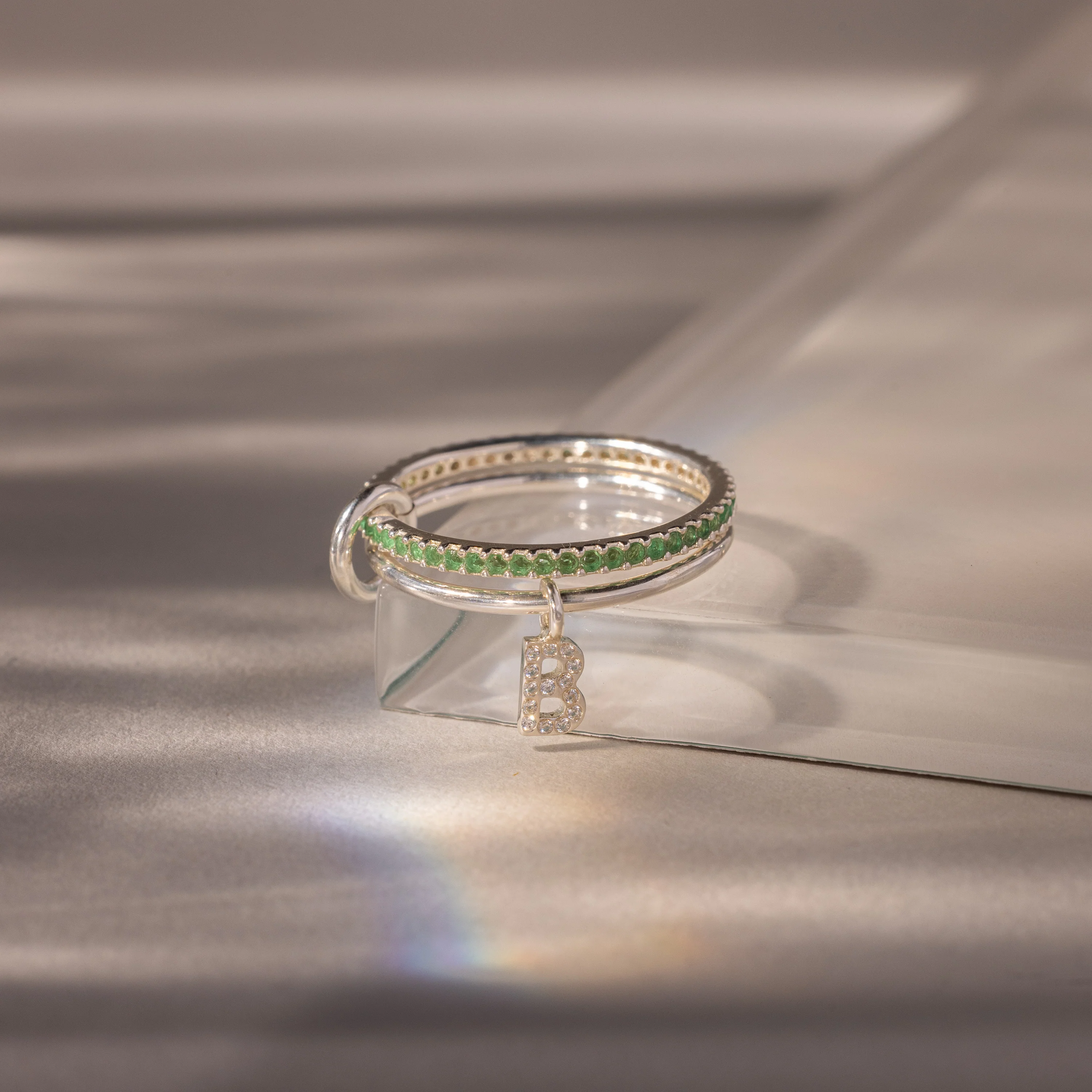 Linked Initial Emerald Ring Set - Image 3