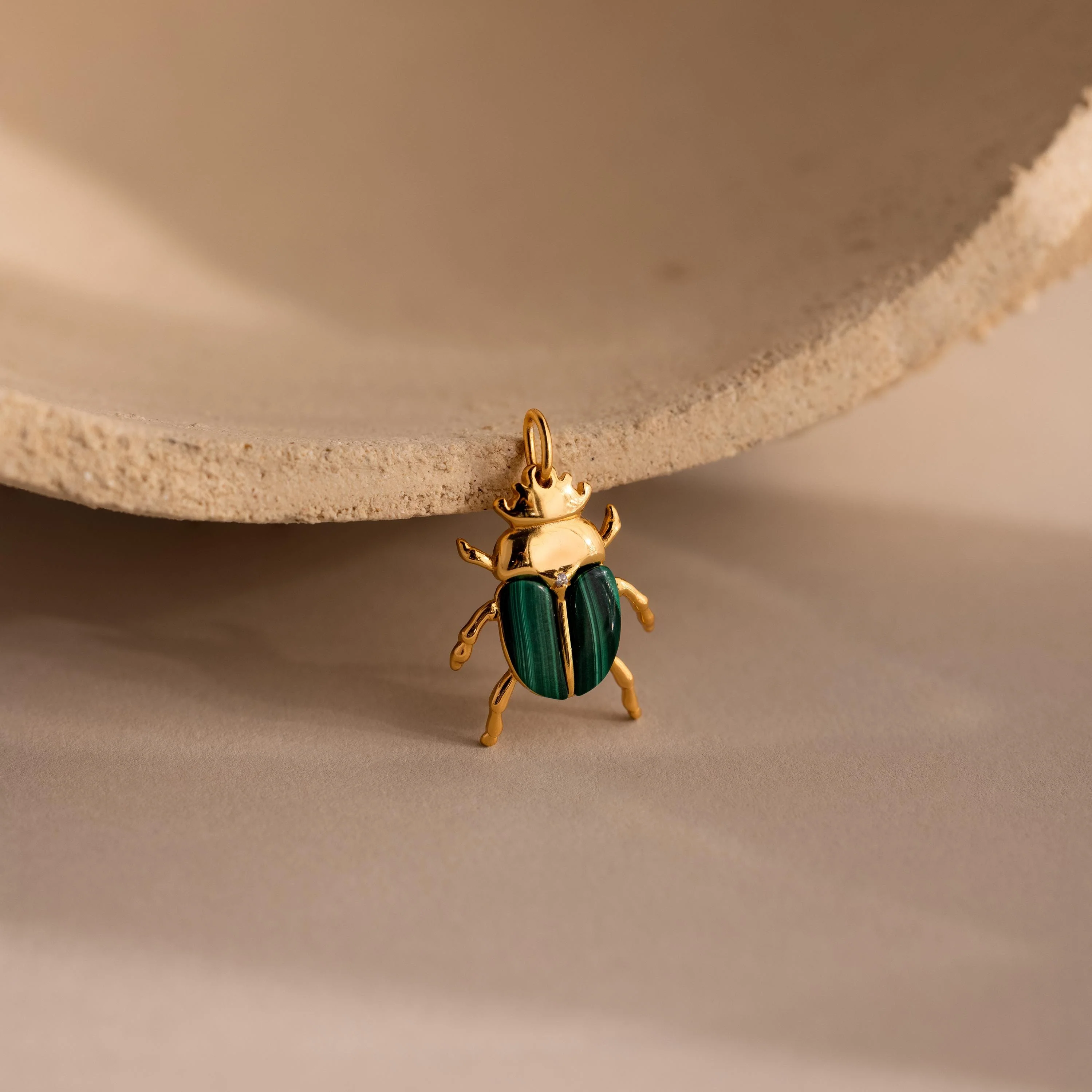 Malachite Beetle Charm in 18K Gold