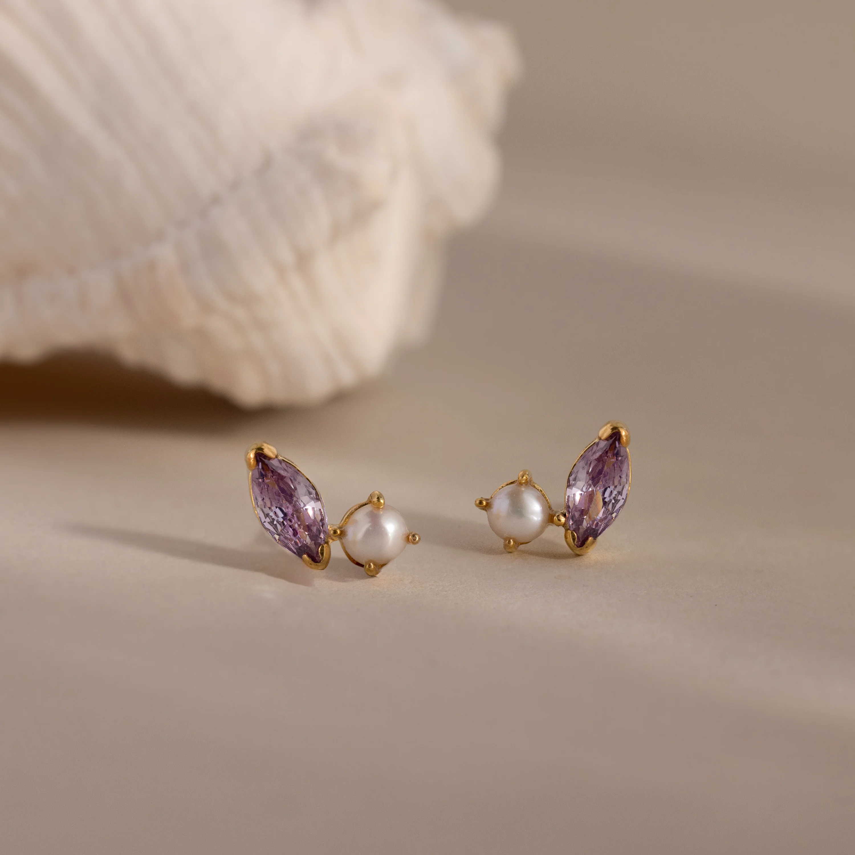 Marquise Birthstone & Pearl Studs