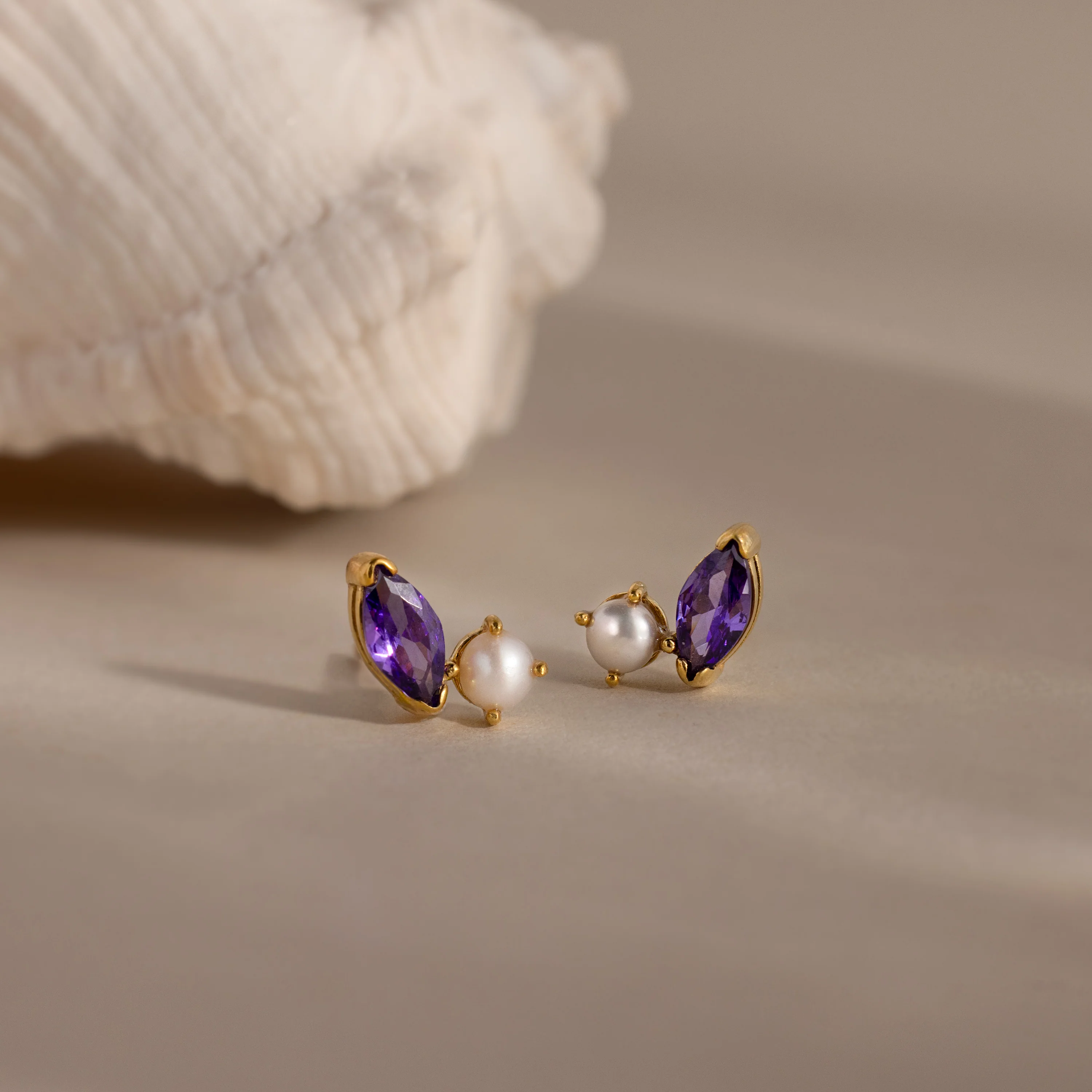 Marquise Birthstone & Pearl Studs - Image 3
