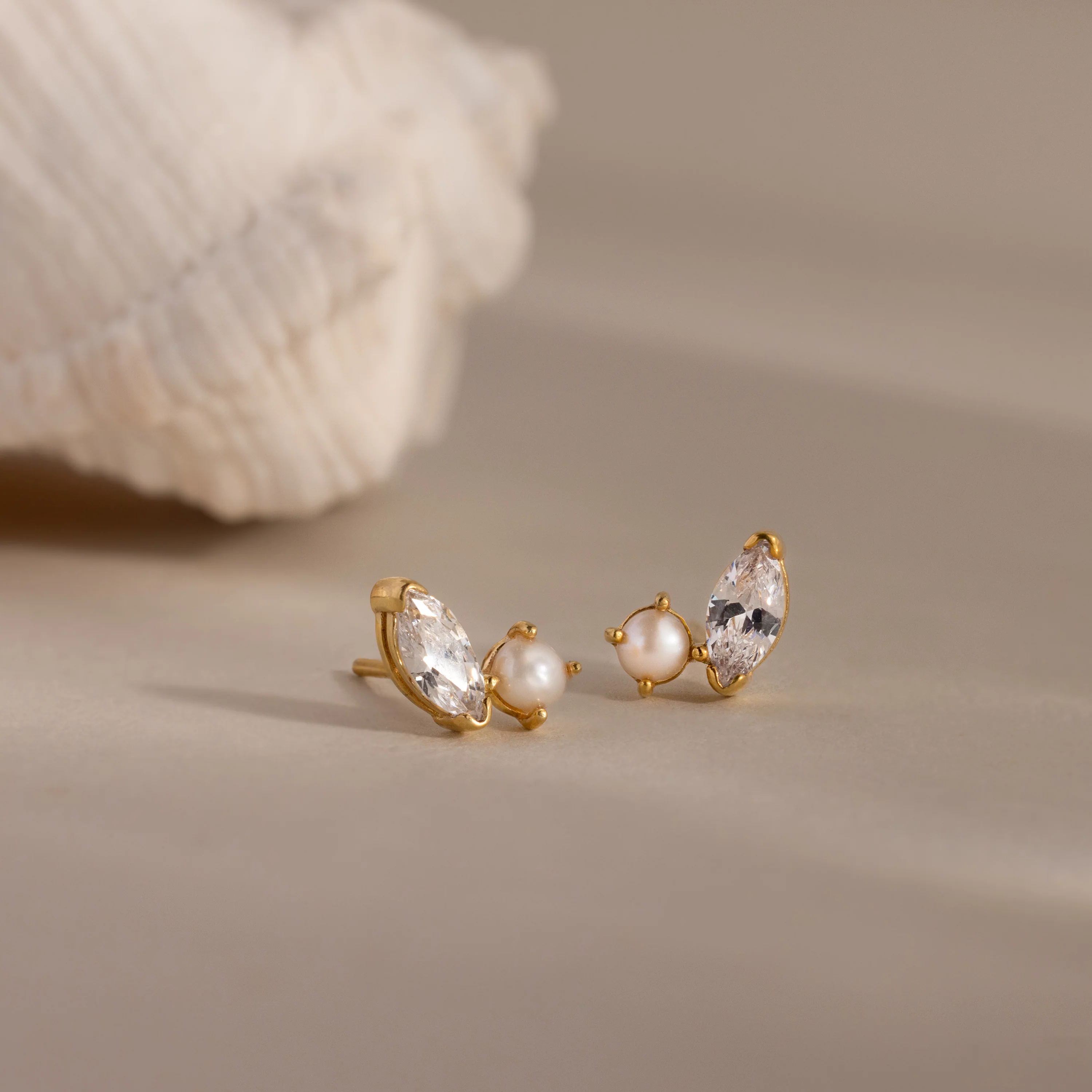 Marquise Birthstone & Pearl Studs - Image 5