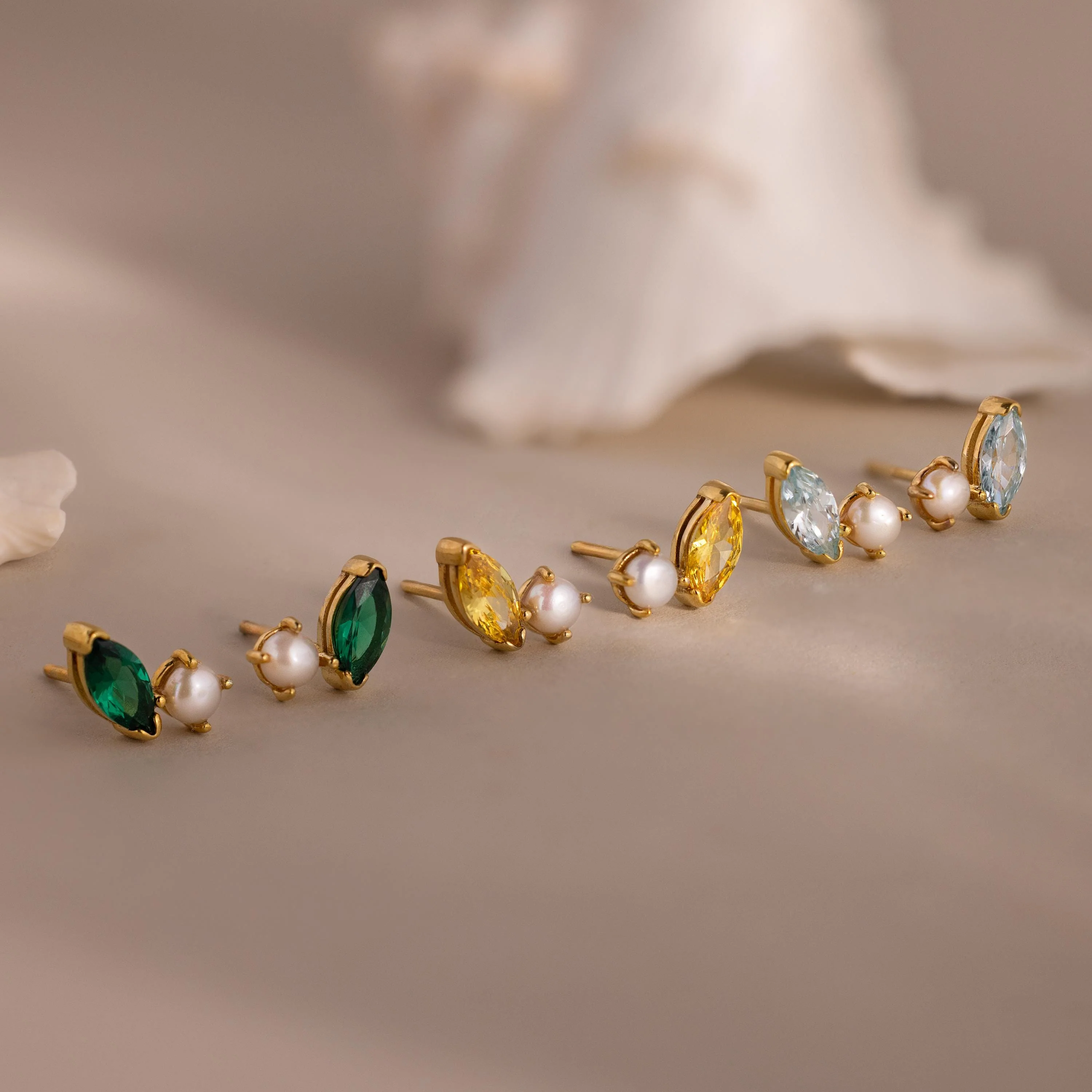 Marquise Birthstone & Pearl Studs - Image 2
