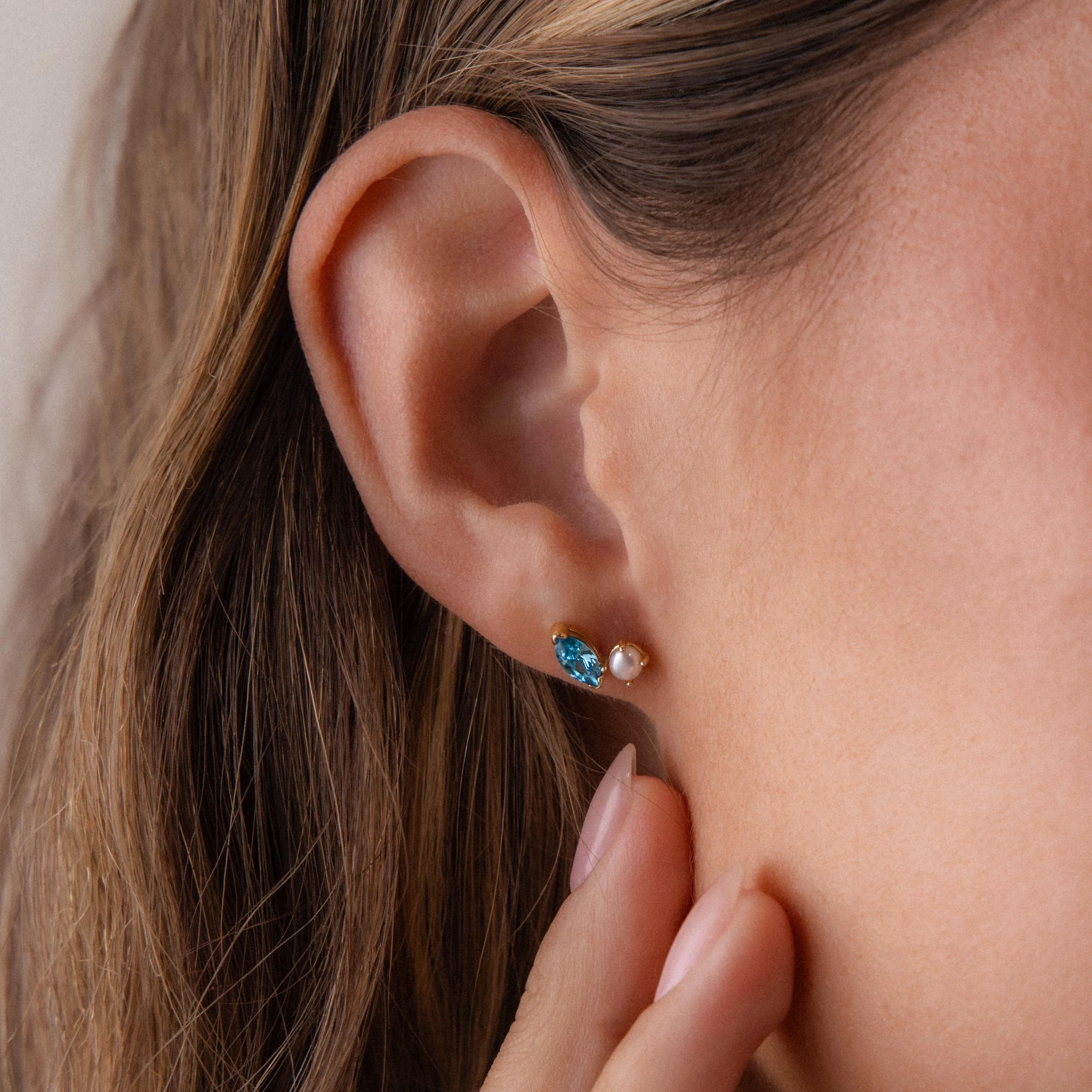 Marquise Birthstone & Pearl Studs - Image 8