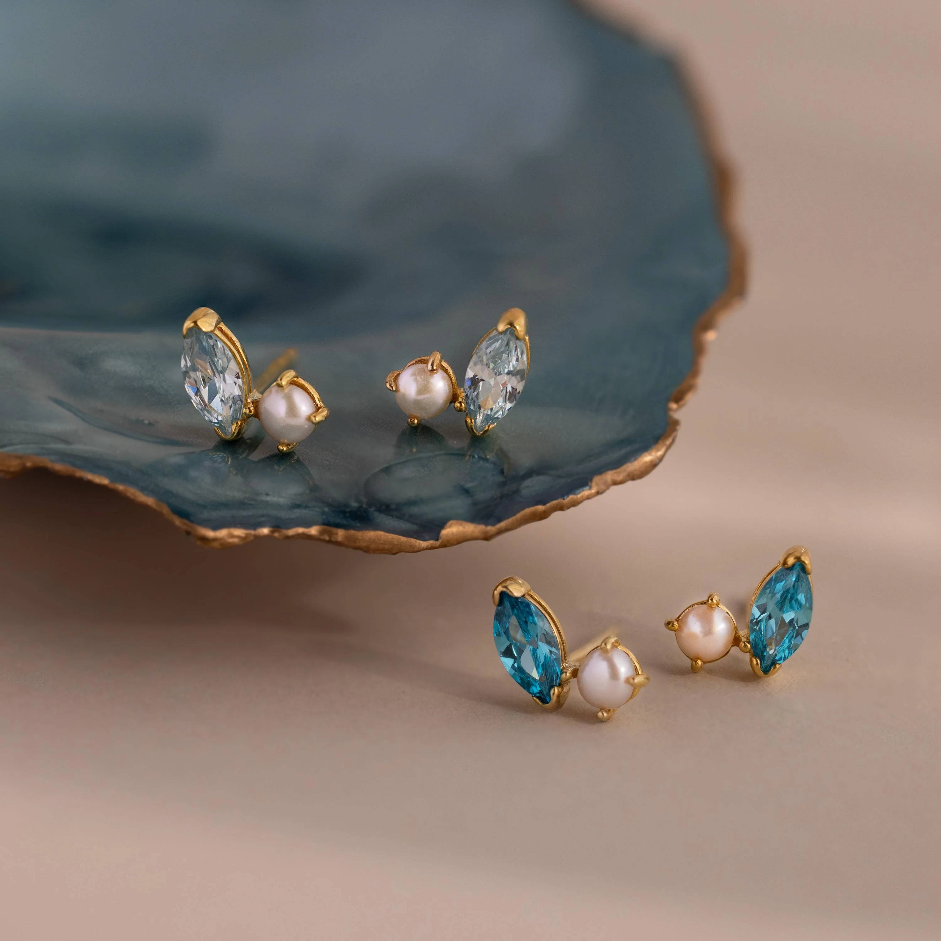 Marquise Sapphire & Pearl Studs - Image 3