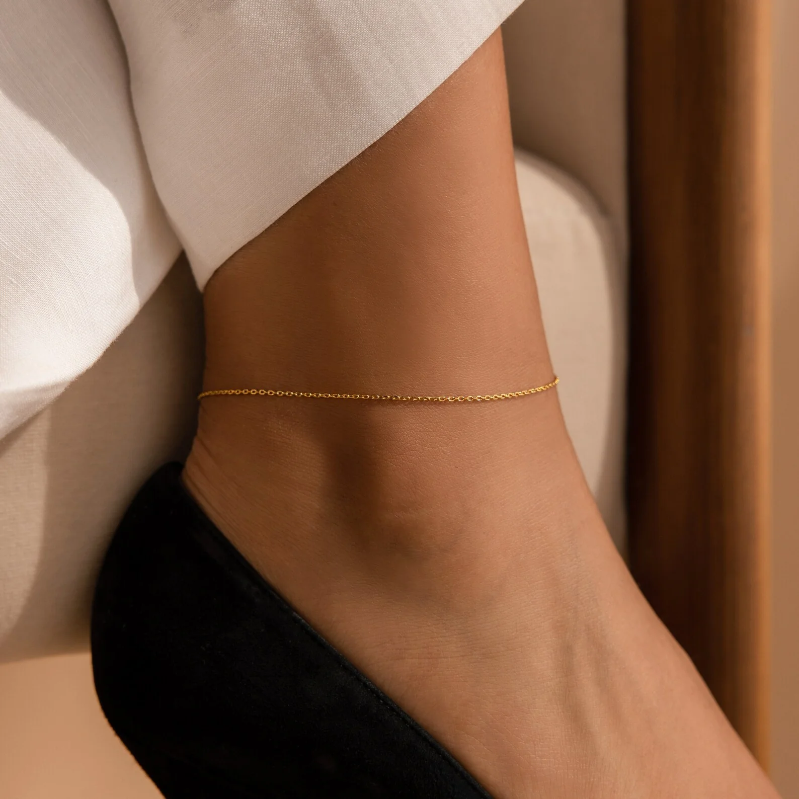 Micro Rolo Chain Anklet in 18K Gold - Image 2