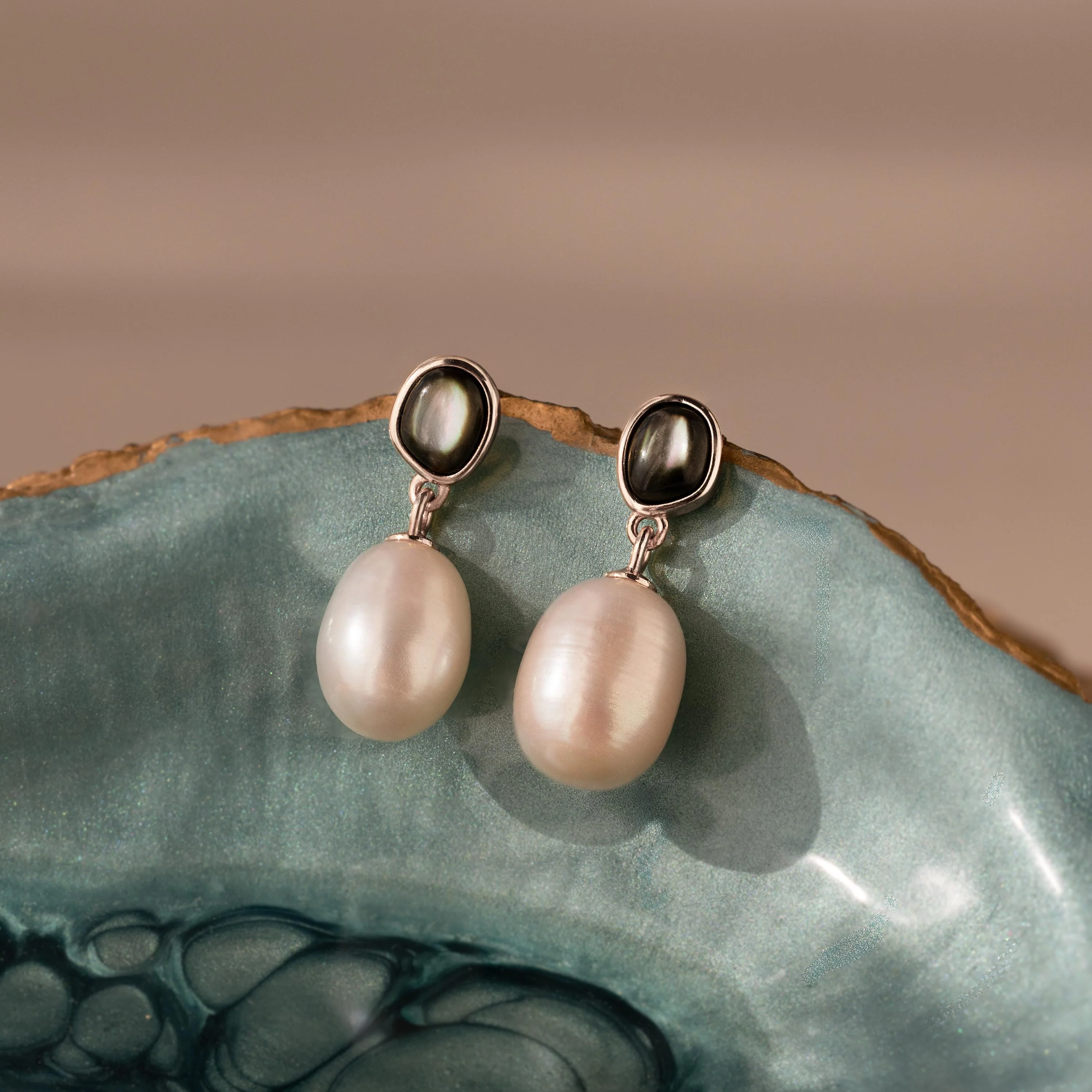 Midnight Pearl Drop Earrings in Silver - Image 3