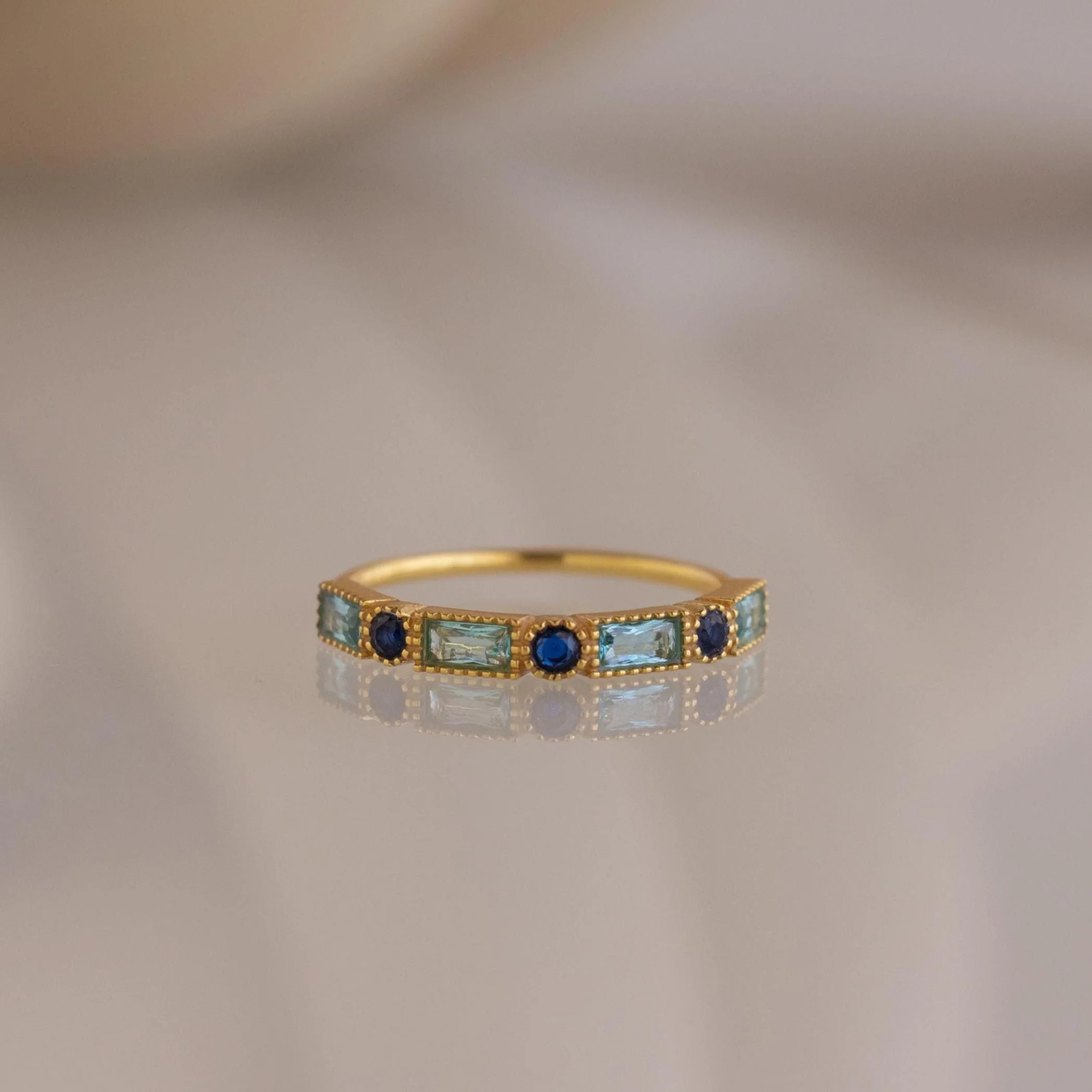 Mixed Art Deco Birthstone Ring in 18K Gold