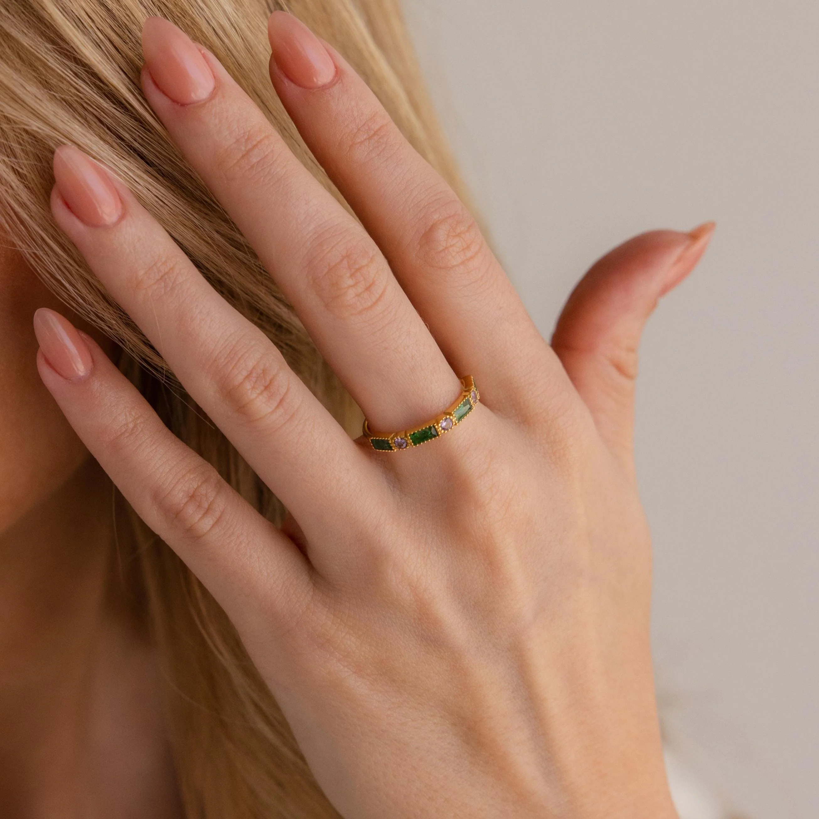 Mixed Art Deco Birthstone Ring in 18K Gold - Image 2