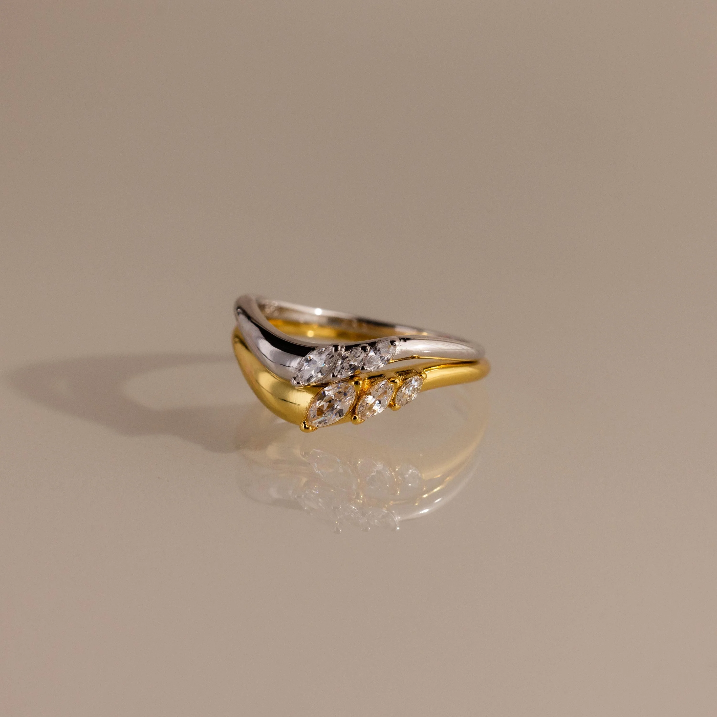 Mixed Metal Diamond Curve Ring Set - Image 7
